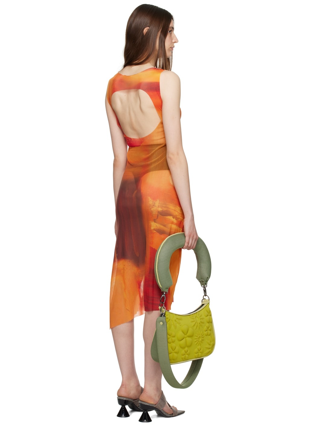 Orange Cutout Midi Dress - 3