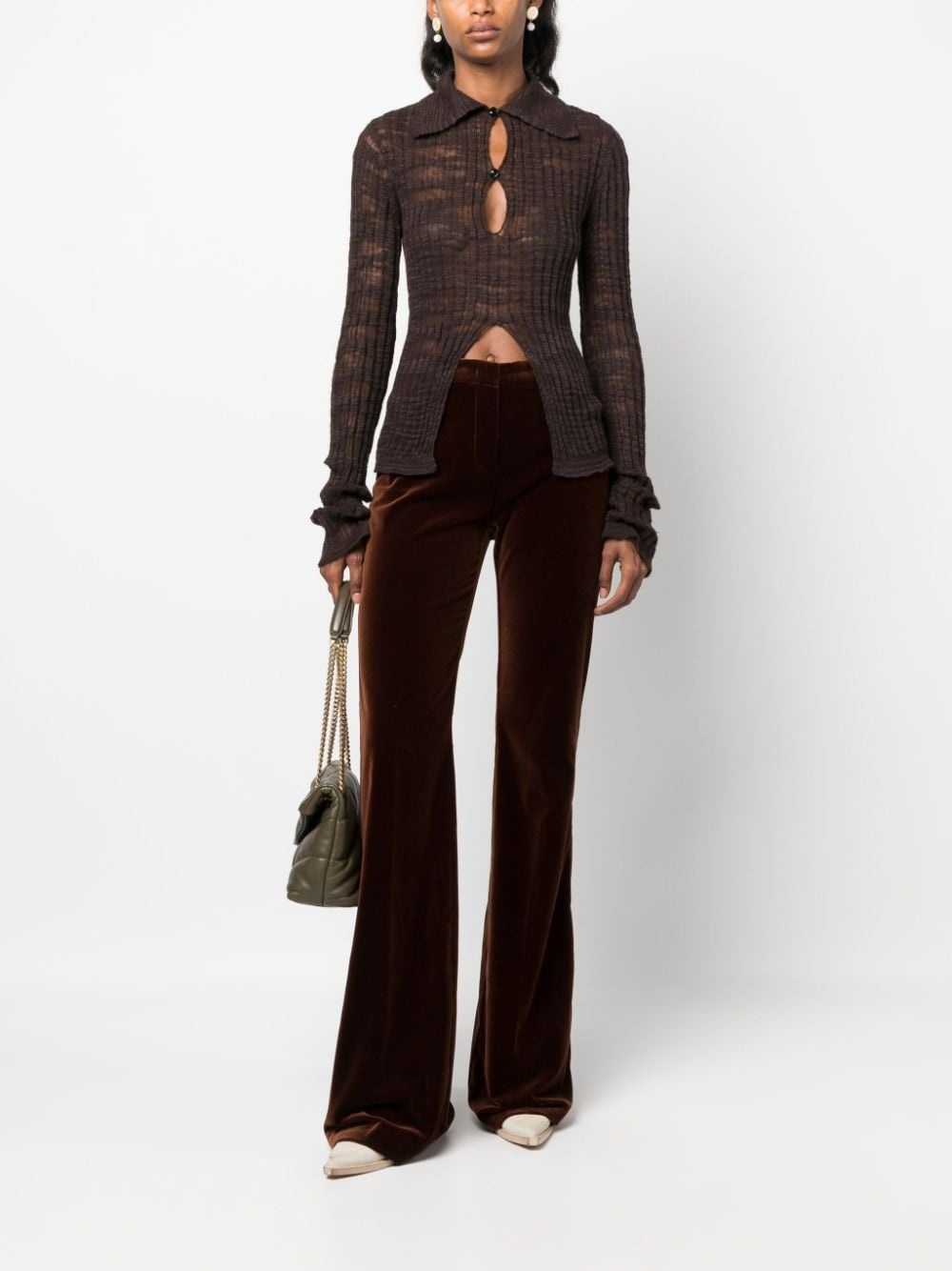 mid-rise velvet flared trousers - 2