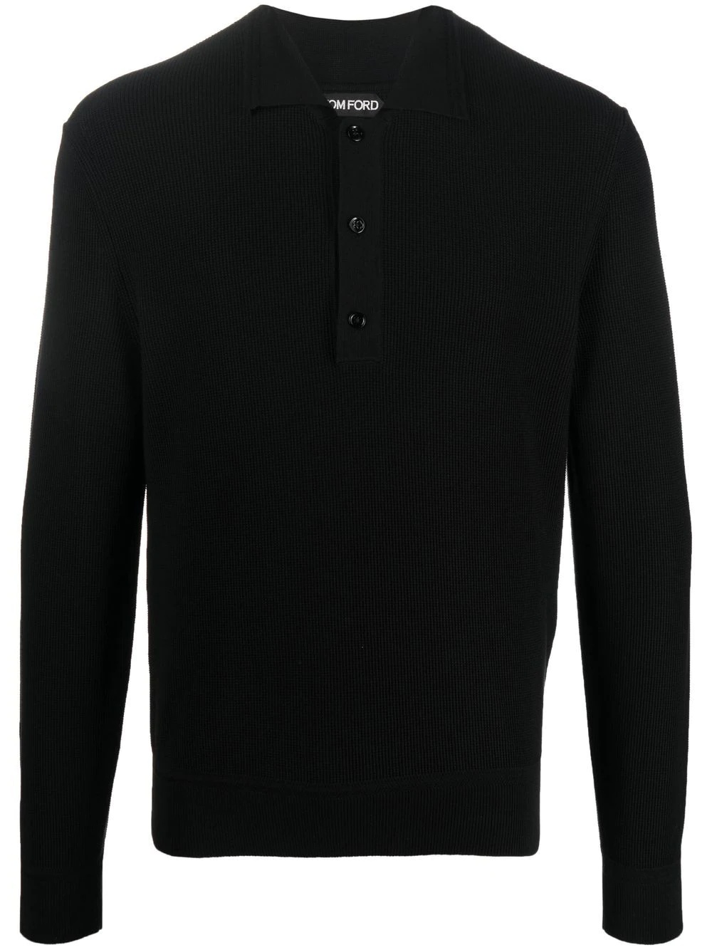 long-sleeve ribbed-knit polo top - 1