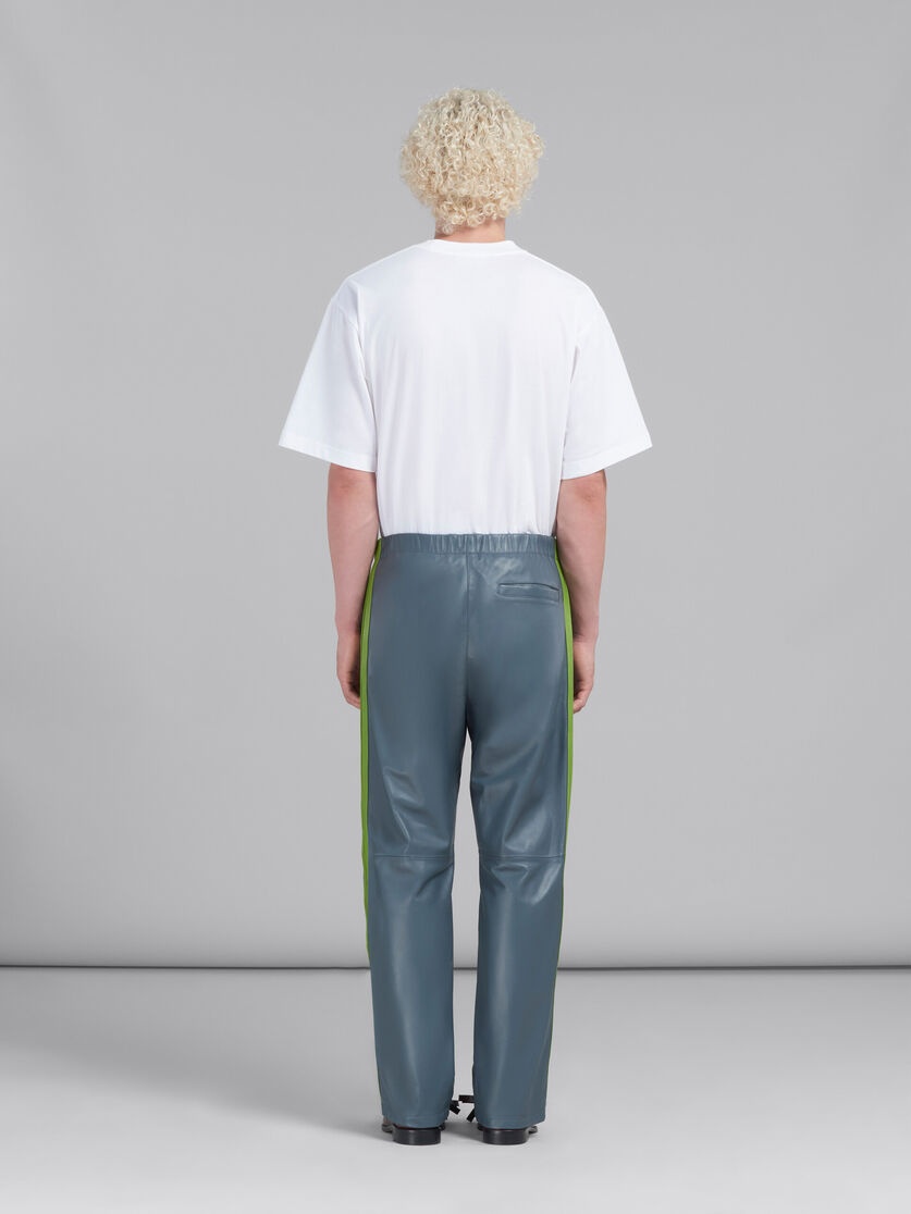 TEAL NAPPA LEATHER TRACK PANTS - 3