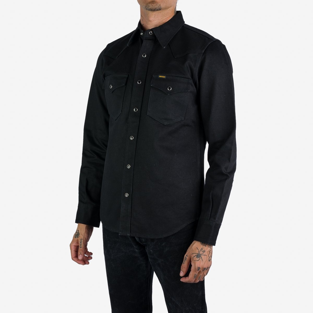 IHSH-361-BLK 16oz Non-Selvedge Denim Western Shirt -  Superblack (Fades To Grey) - 2