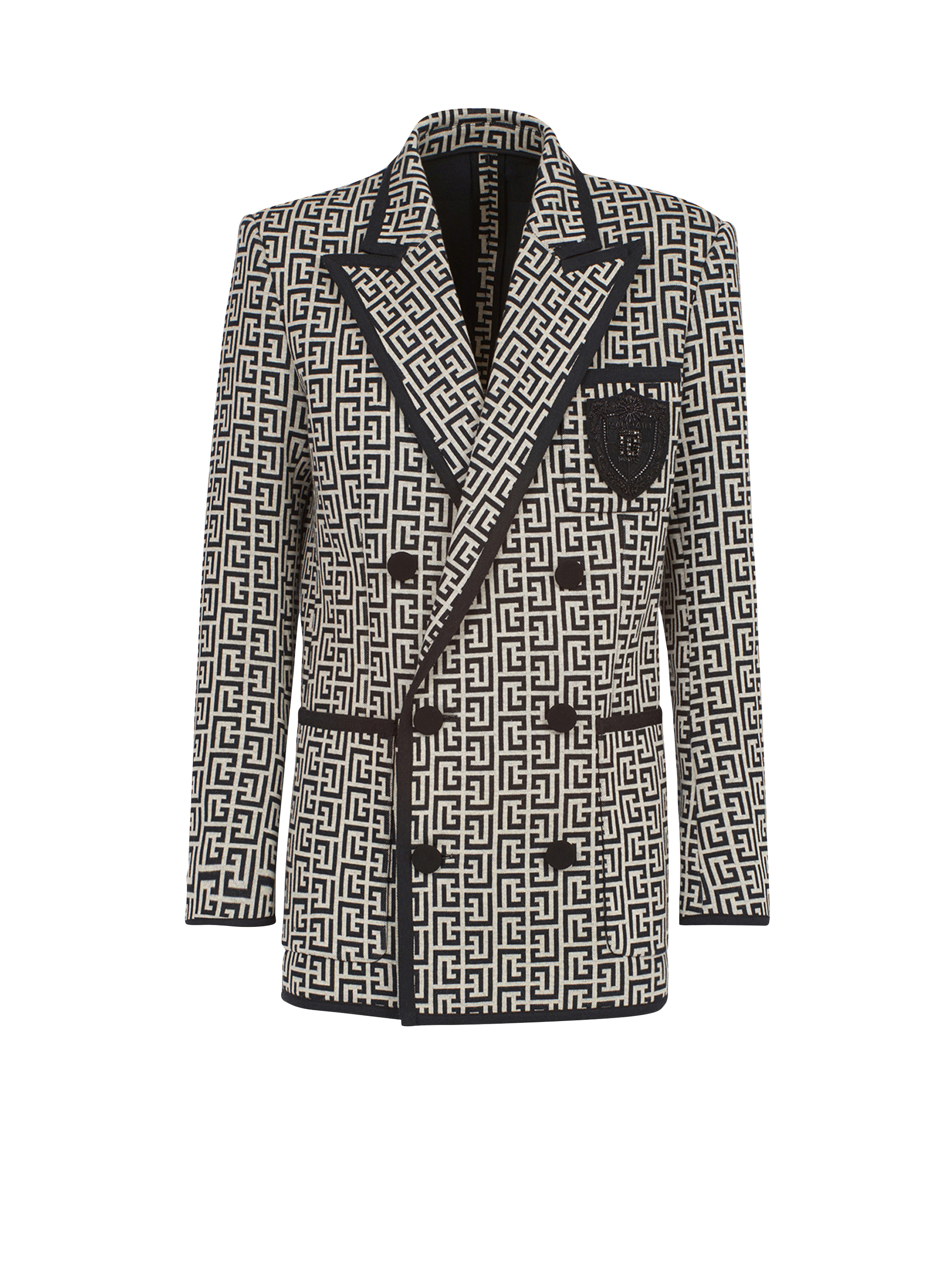 Jersey blazer with Balmain monogram and double-breasted black buttoned fastening - 1