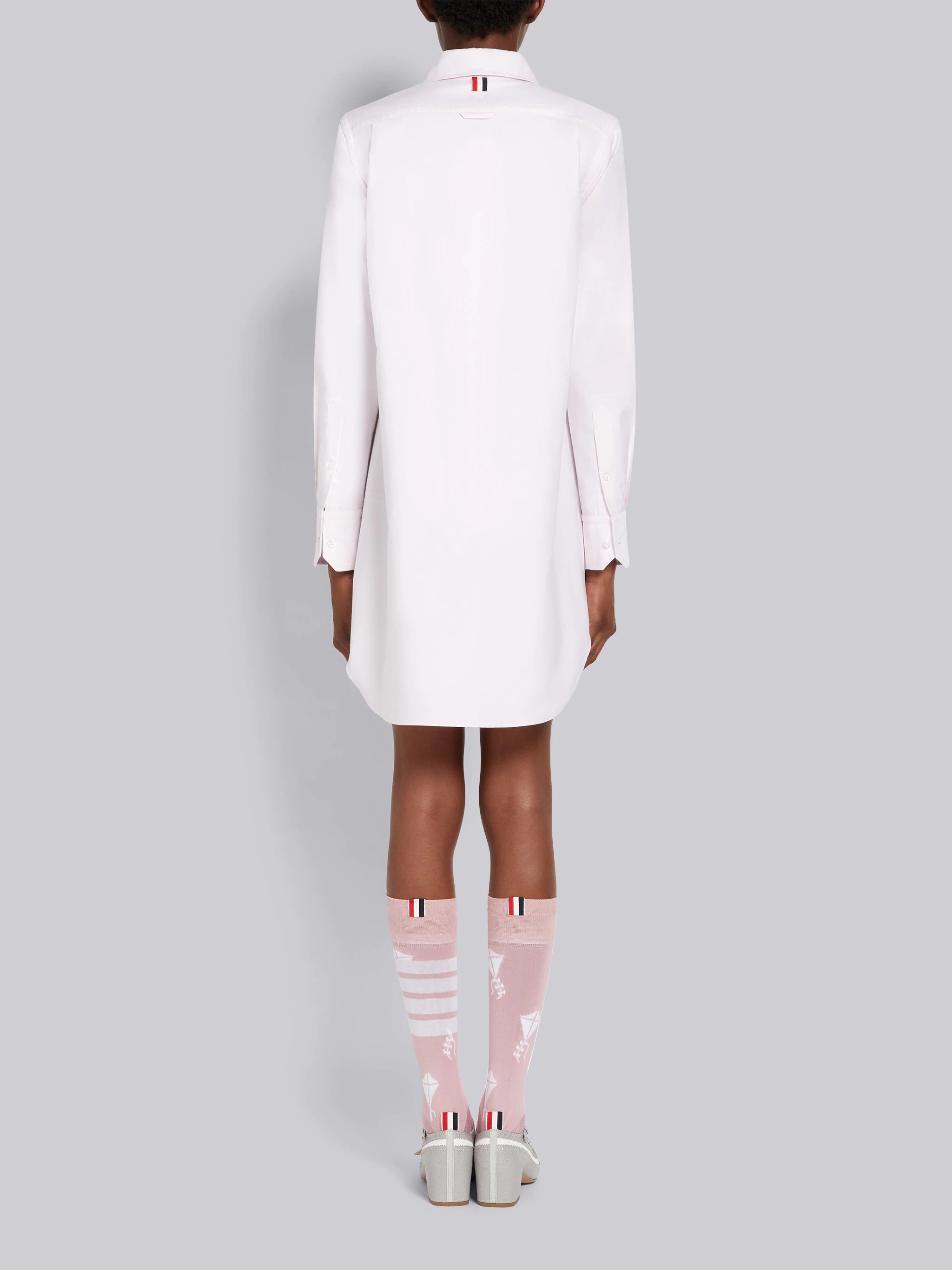 Light Pink Solid Oxford Broderie Anglaise Hot Air Balloon Round Collar Thigh Length Shirtdress - 3