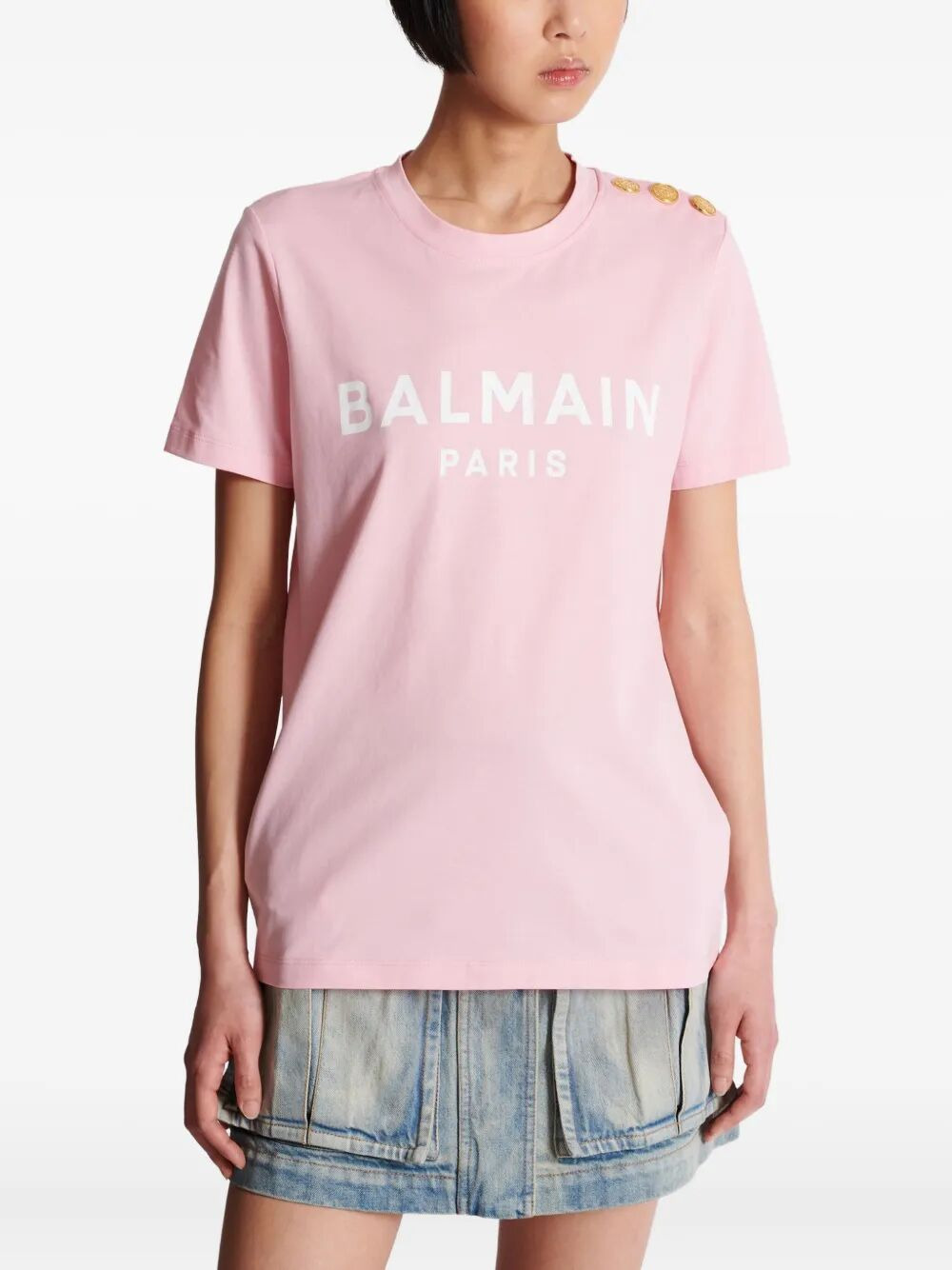 Balmain Women 3 Buttons Balmain Printed T-Shirt - 5