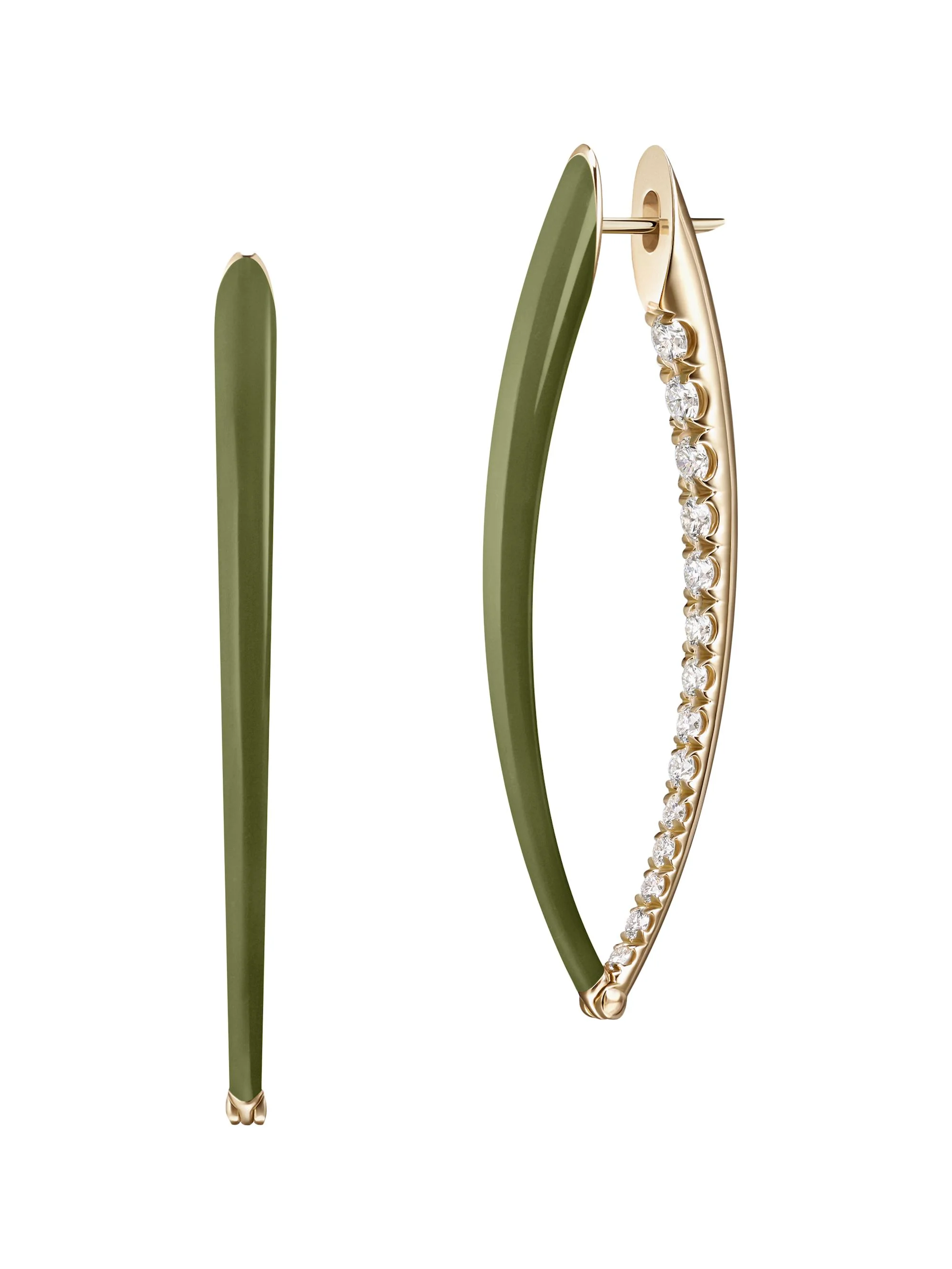 Women's Cristina Large 18K Yellow Gold, Enamel & 0.83 TCW Diamond Earrings - Army Green - 1