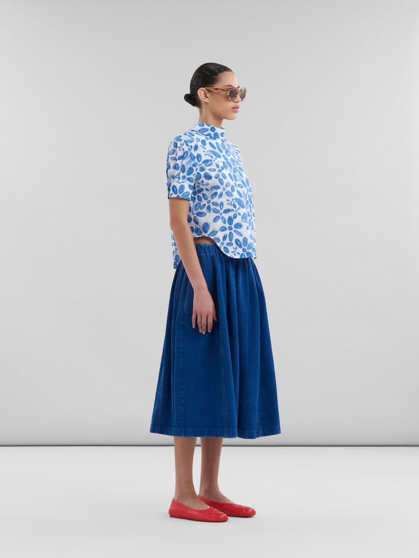 BLUE ORGANIC DENIM ELASTICATED MIDI SKIRT - 5
