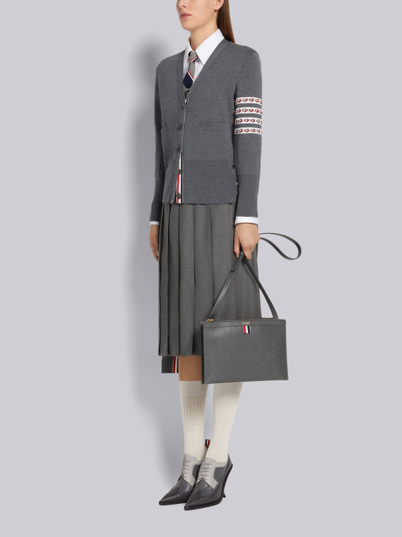 Dark Grey Pebble Grain Leather Double Zip Crossbody Document Holder 6