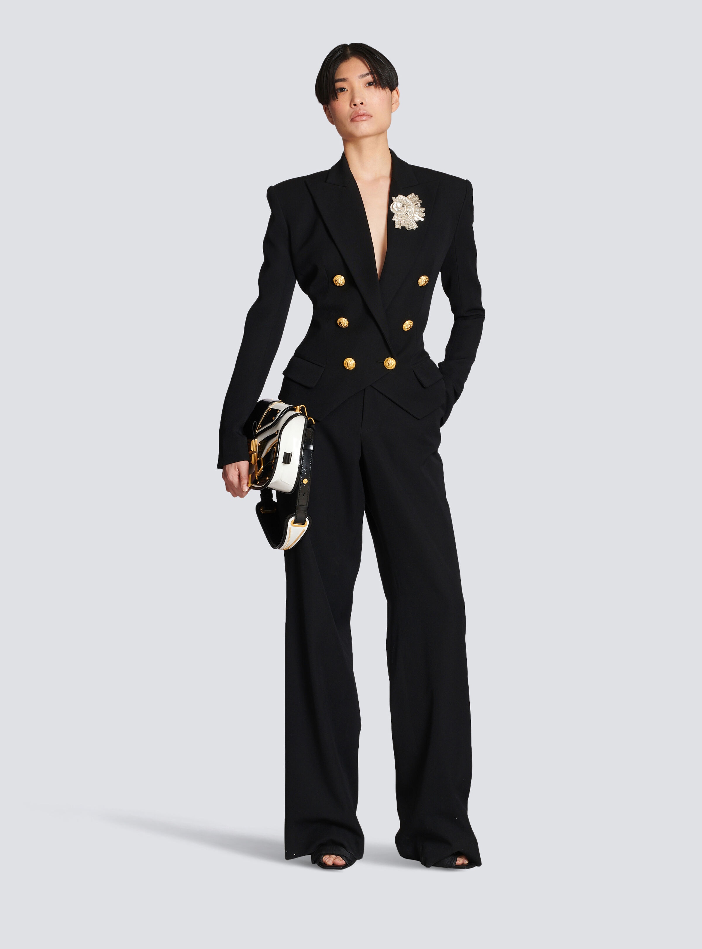 Wool double-breasted blazer with badge - 2