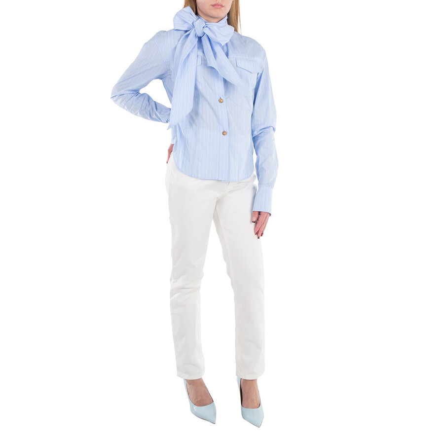 Balmain Pussy Bow Striped Cotton Popeline Shirt - 4