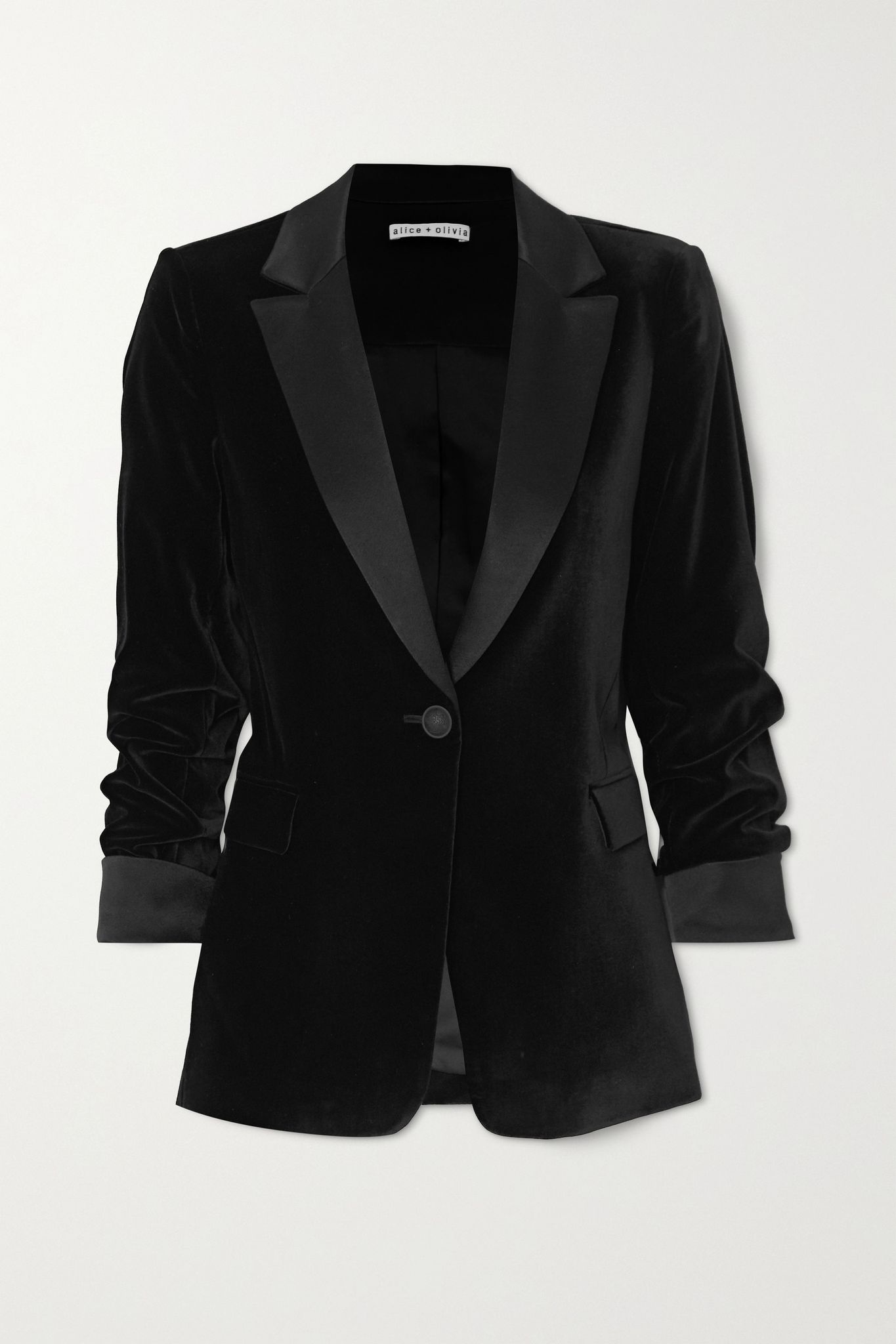 Macey satin-trimmed crushed-velvet blazer - 1