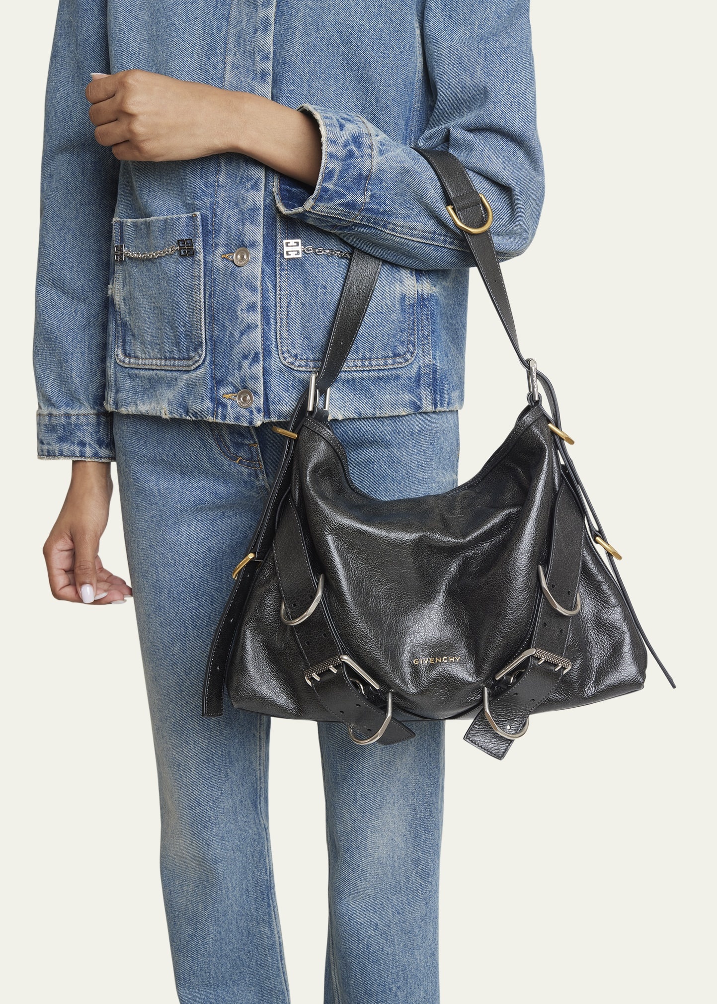Medium Voyou Buckle Shoulder Bag in Tumbled Leather - 2