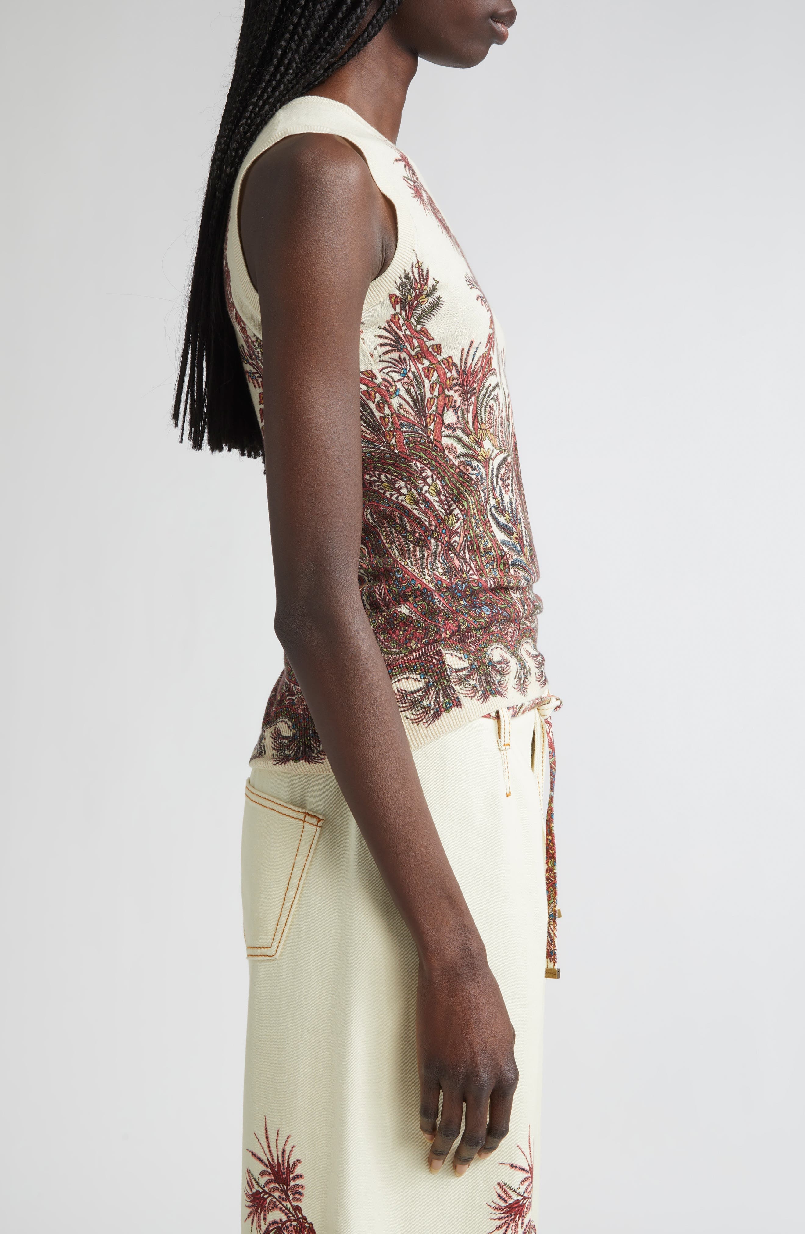 Etro Floral Paisley Silk & Cashmere Shell in Print On White Base at Nordstrom - 3