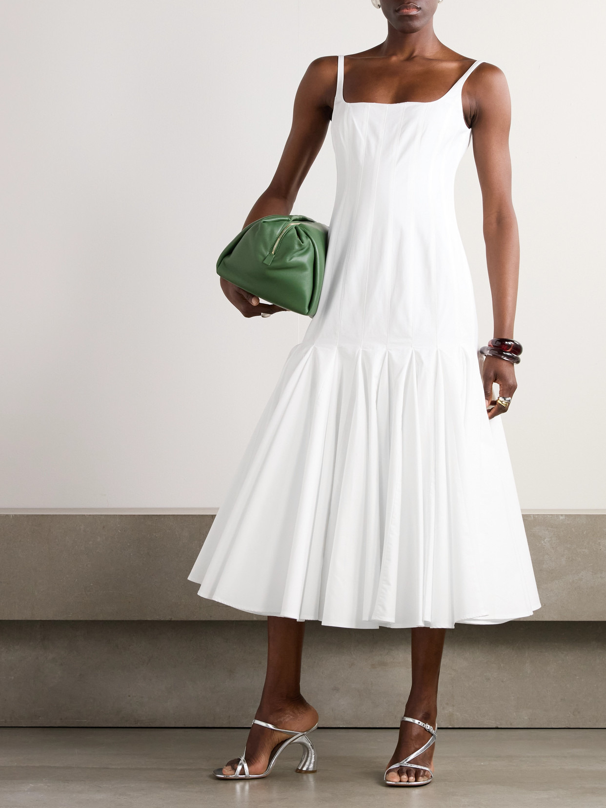 Agave Pleated Paneled Cotton-poplin Midi Dress - 2