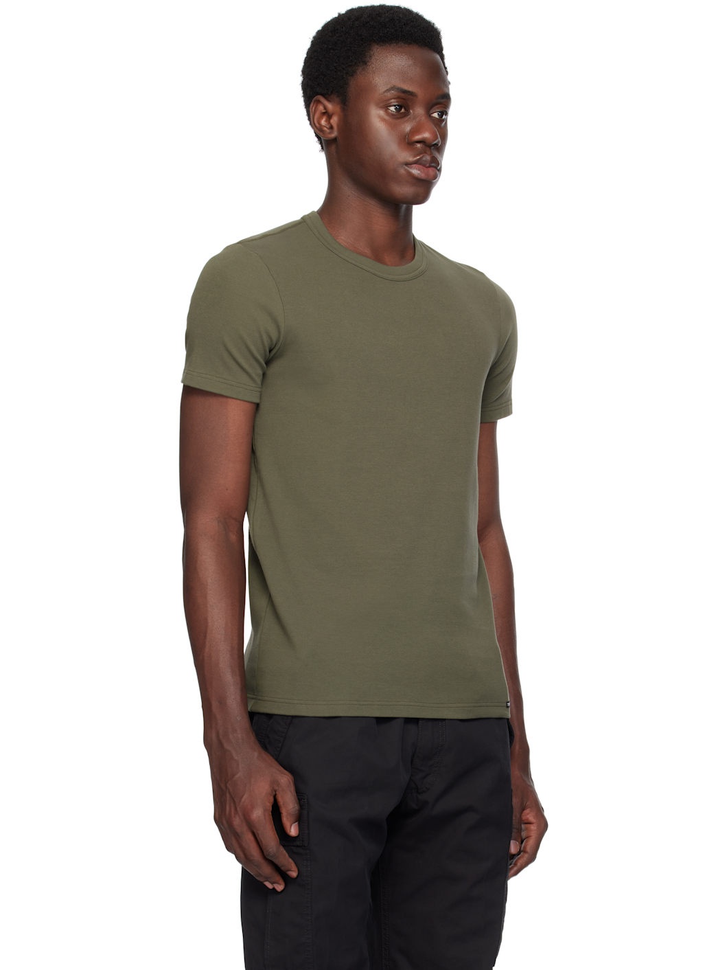 Khaki Cotton Stretch Jersey T-shirt - 2