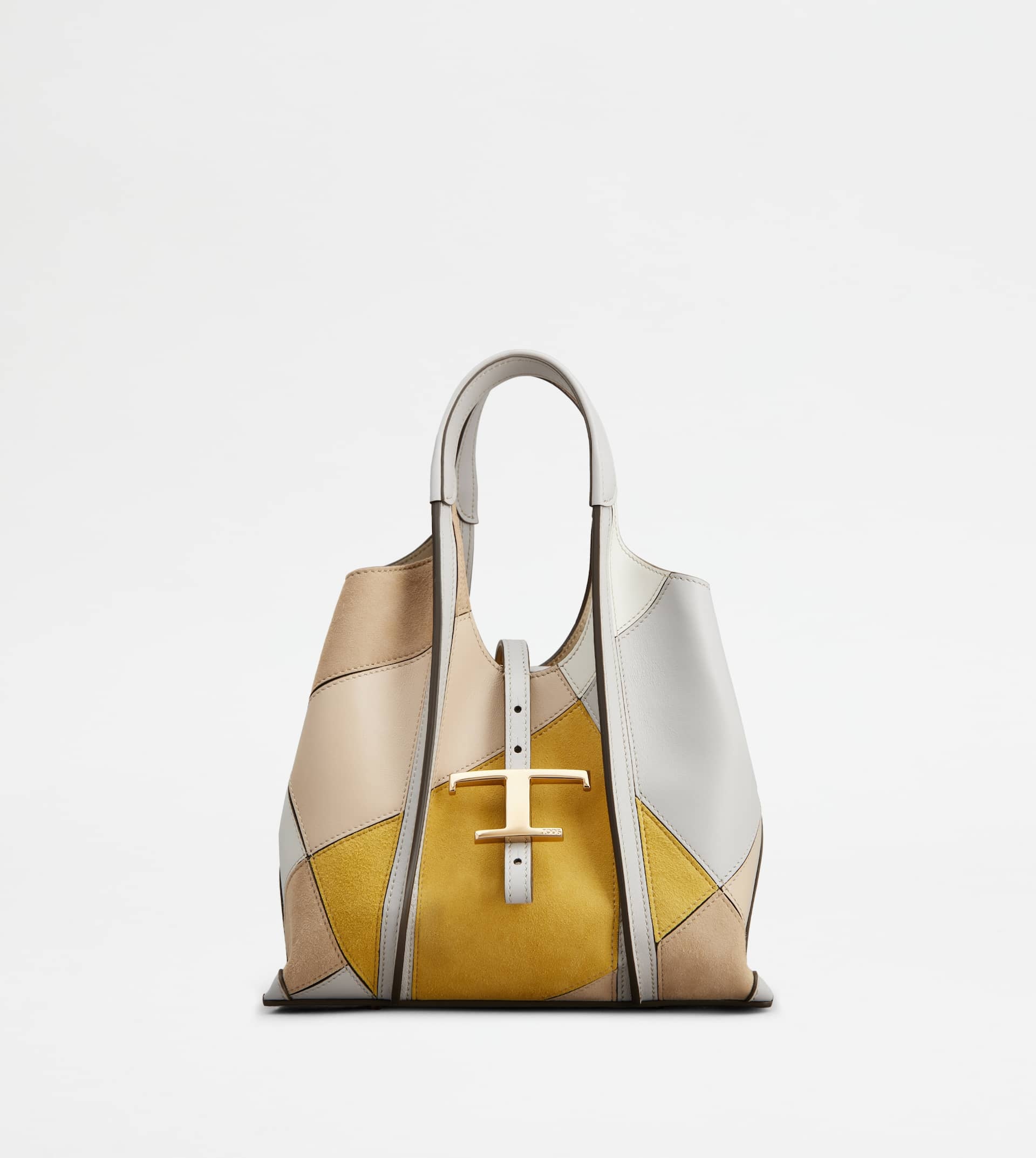 T TIMELESS SHOPPING BAG IN LEATHER MINI - BEIGE, YELLOW, GREY - 1