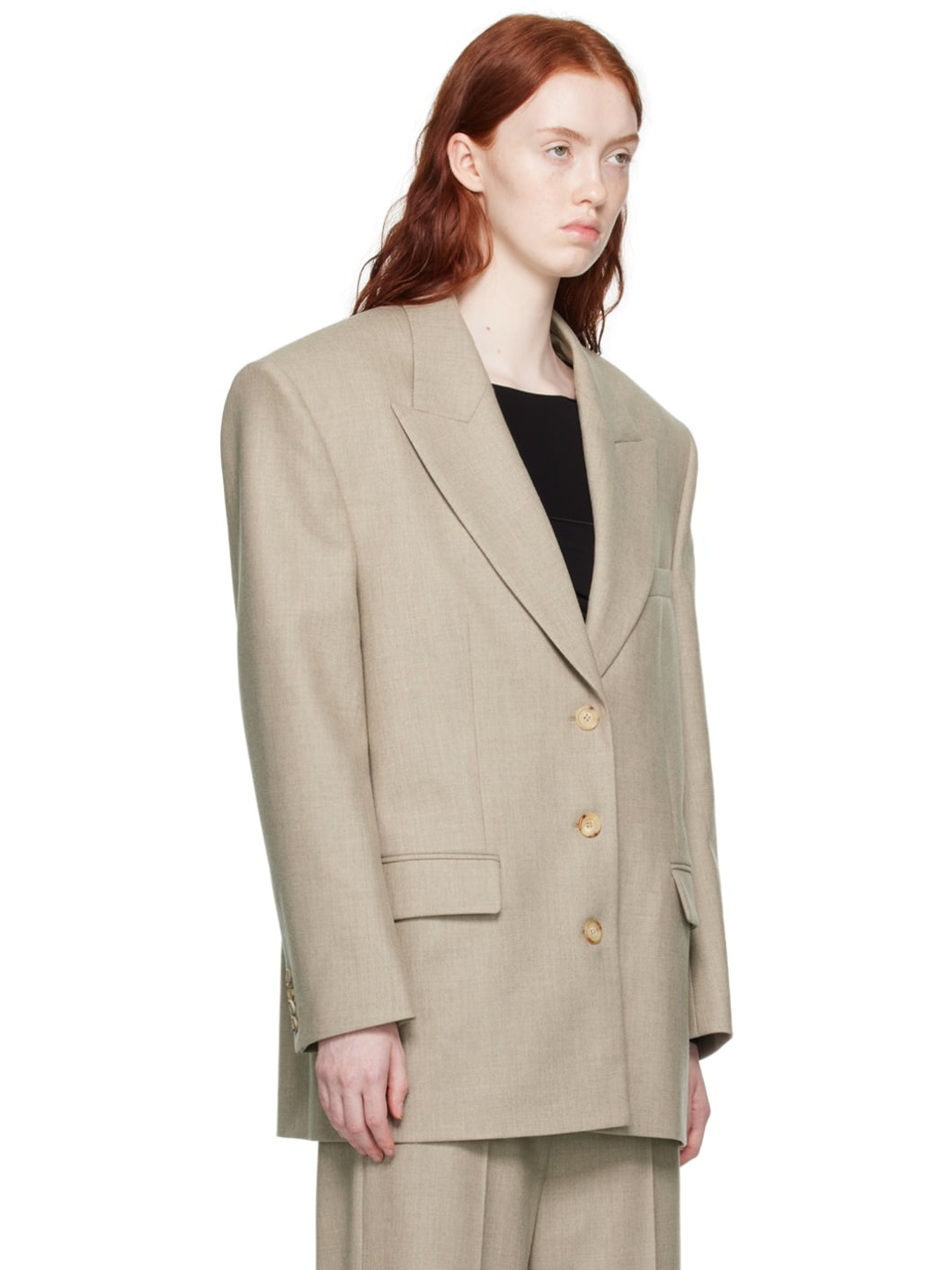 Taupe Peaked Lapel Blazer - 2