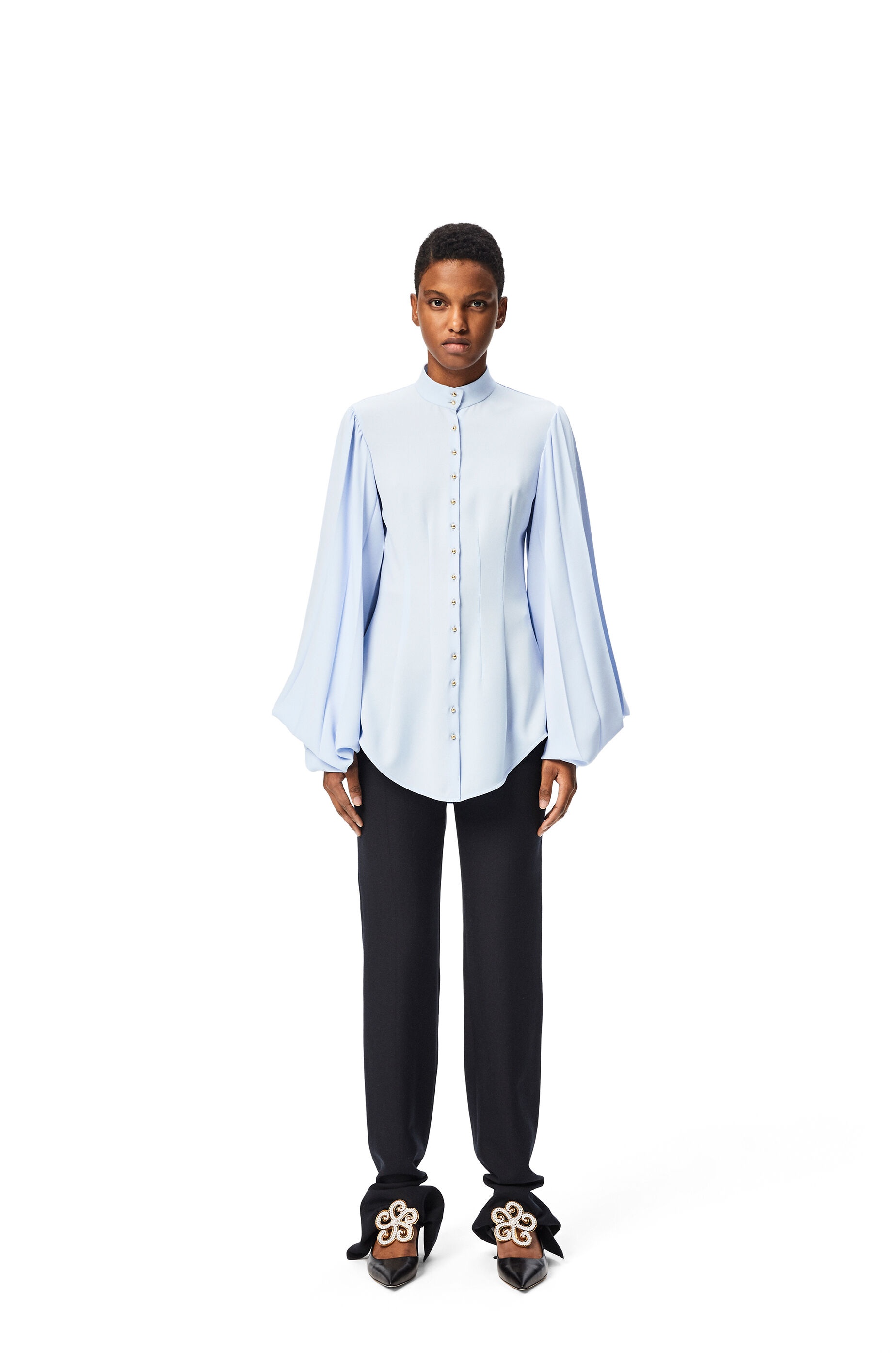 Pleated sleeve blouse in acetate and cotton - 2