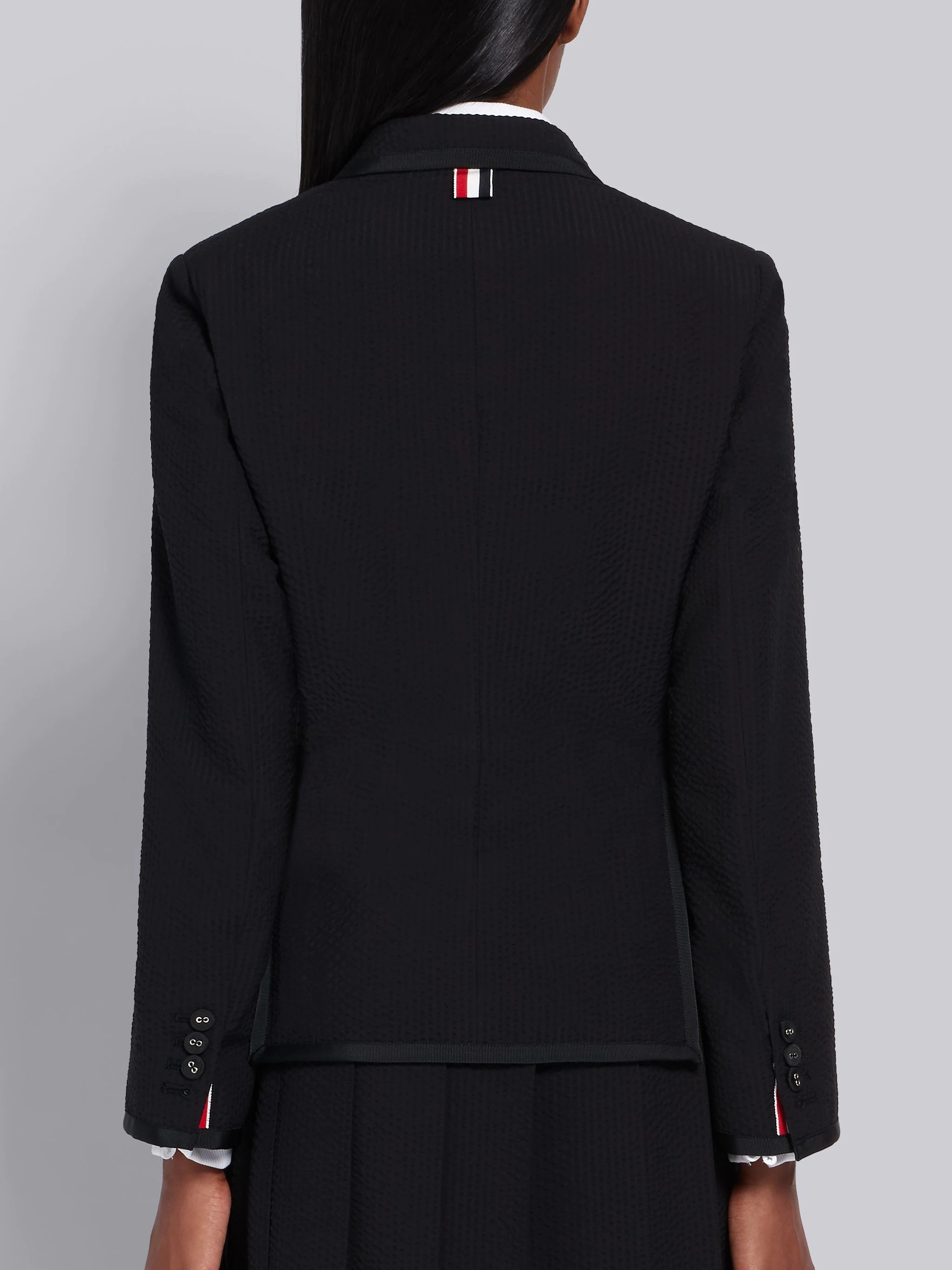 Black Wool Seersucker Grosgrain Tipping Classic Jacket - 3