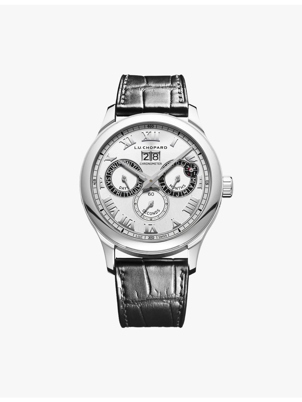 168561-3001 L.U.C Perpetual Twin stainless-steel and alligator-embossed leather automatic watch - 1