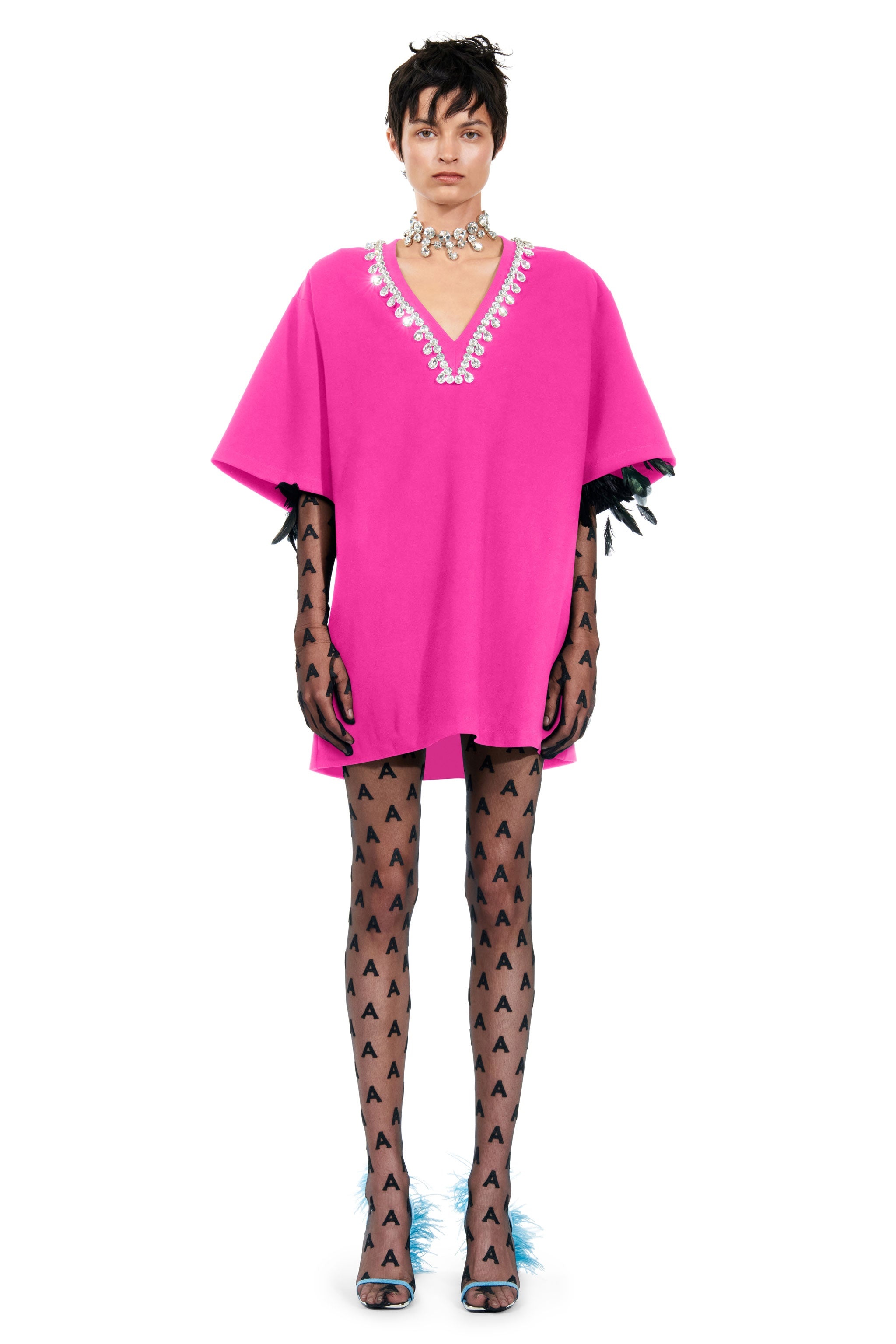 V-NECK CRYSTAL T-SHIRT DRESS - 4