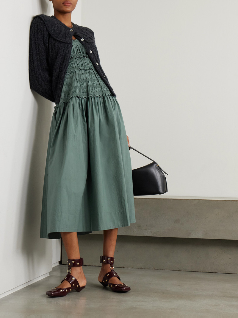 DÔEN Marianne Shirred Organic Cotton-poplin Midi Dress outlook