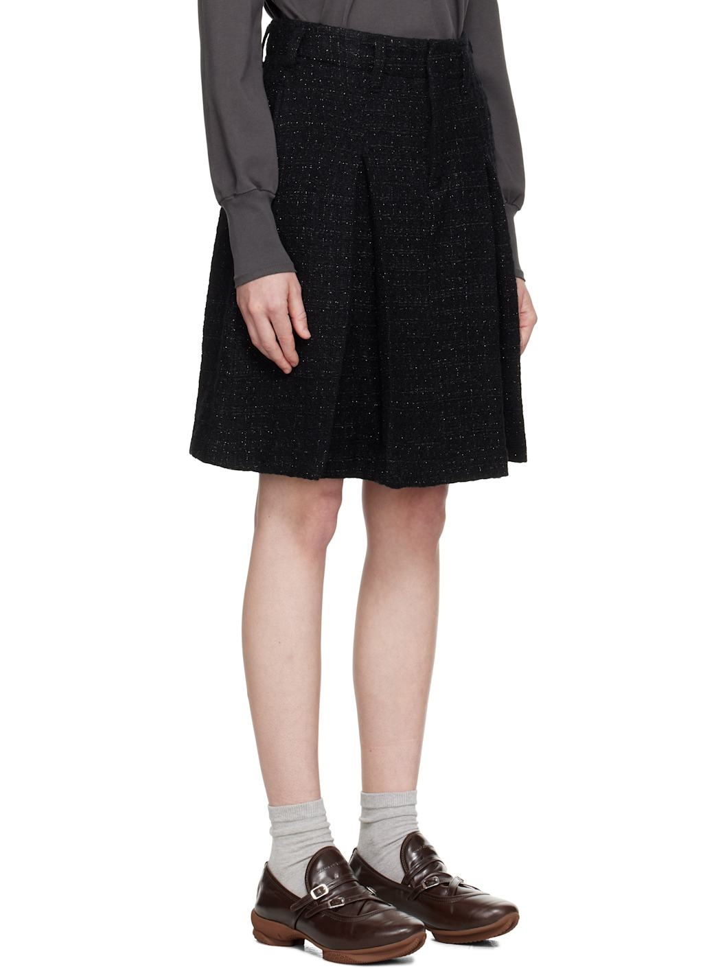 Black Tweed Pleats Midi Skirt - 2