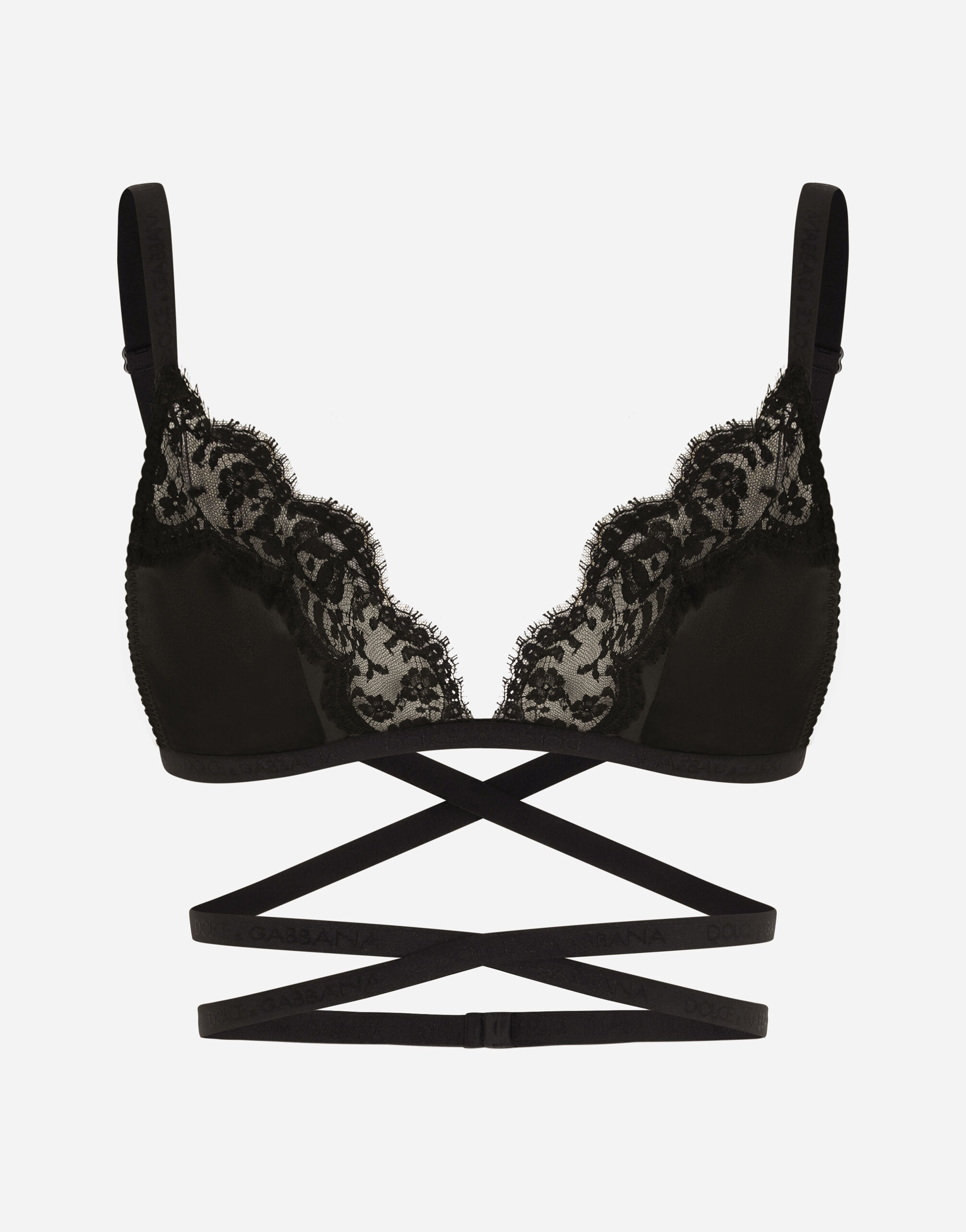 Soft-cup satin bra with lace detailing and branded elastic - 1