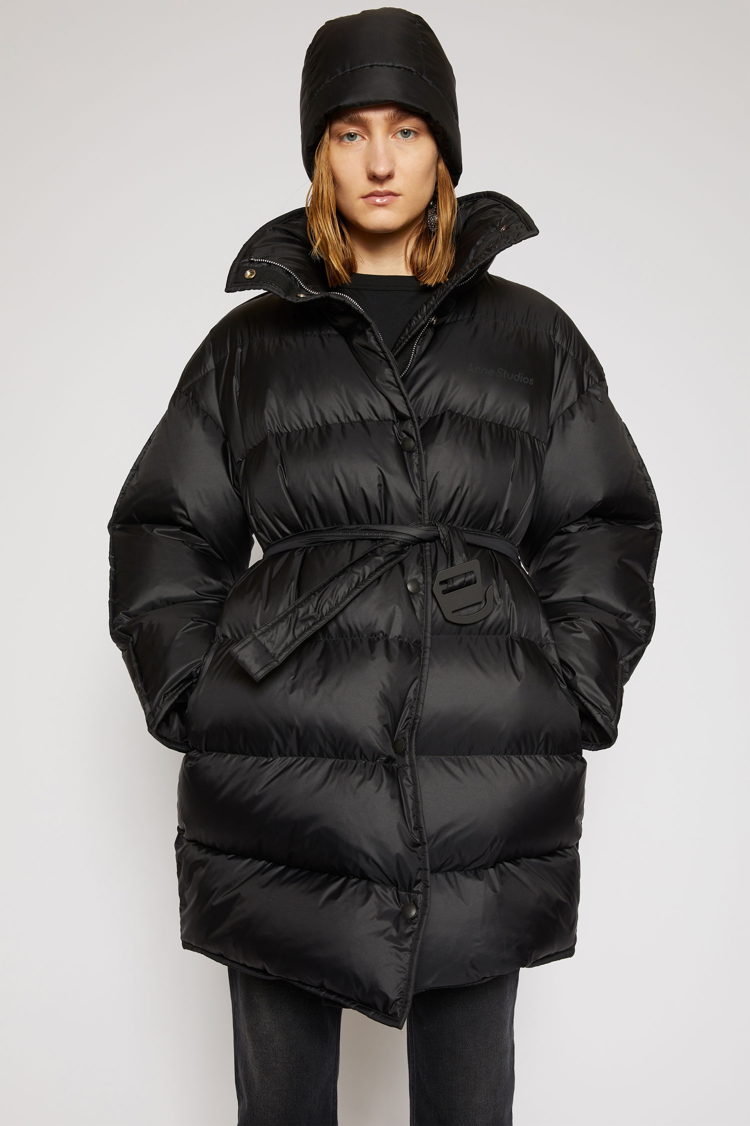 Belted puffer coat black - 5