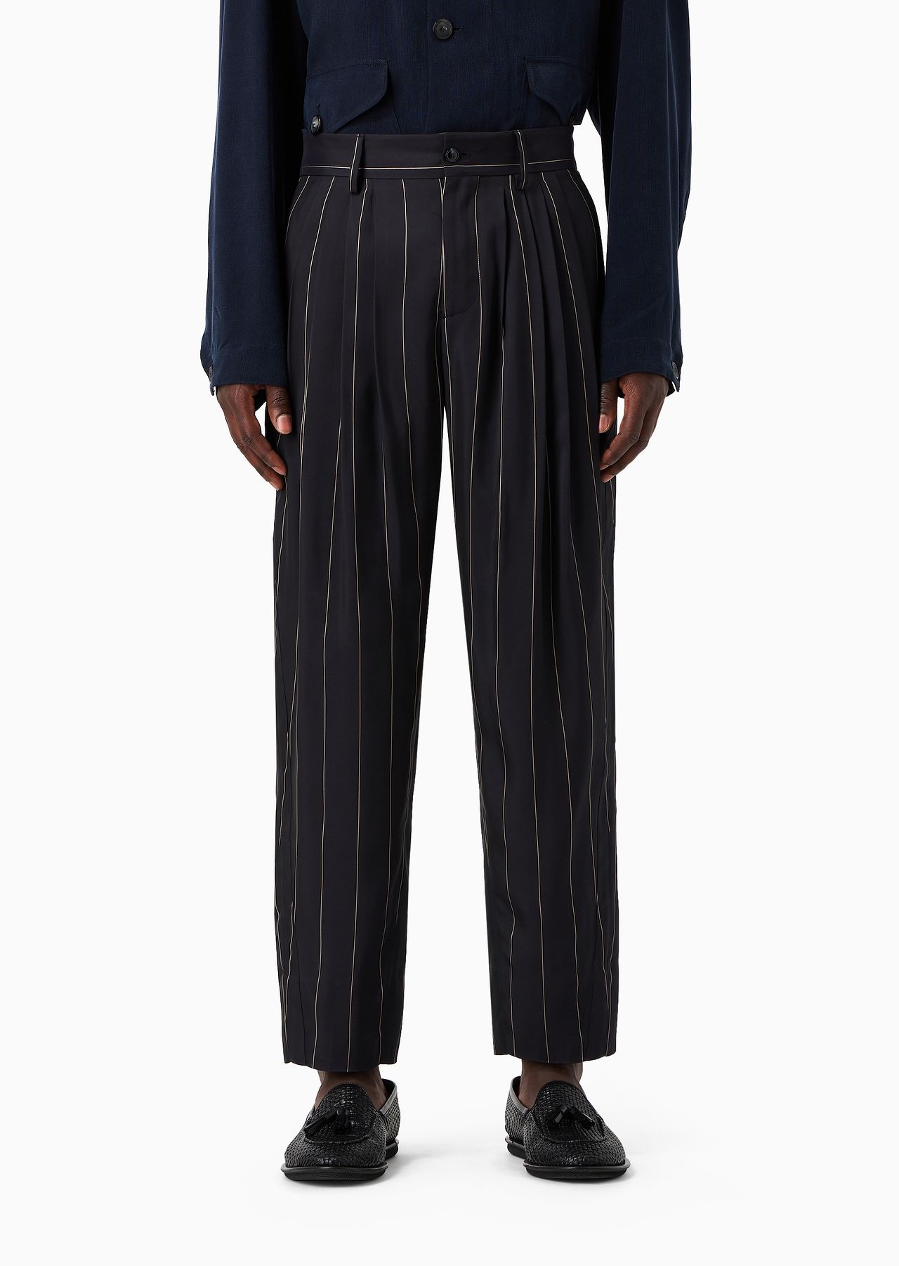 Pinstriped viscose trousers with pleats - 2