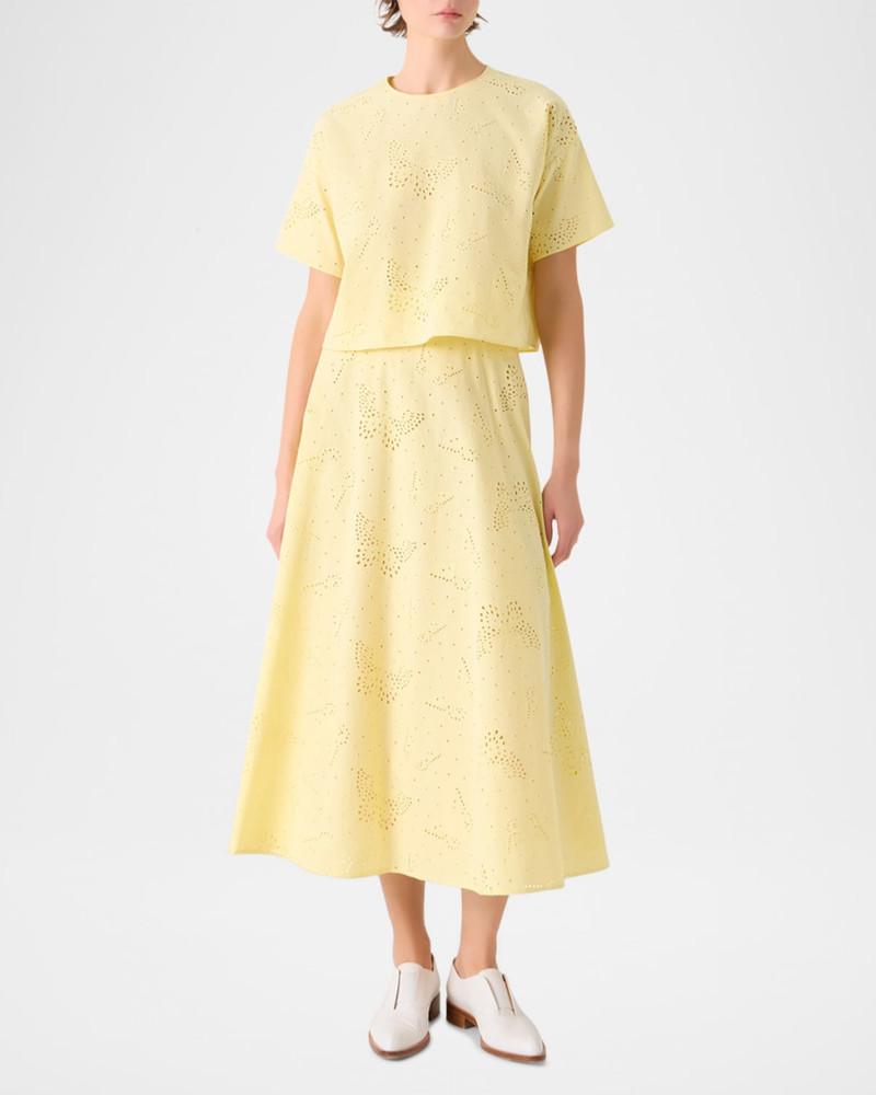 AKRIS Butterfly Broderie Anglaise Midi Circle Skirt outlook
