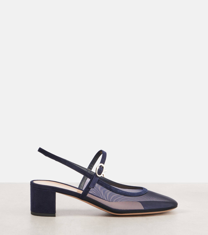 Leather-trimmed organza slingback pumps 4