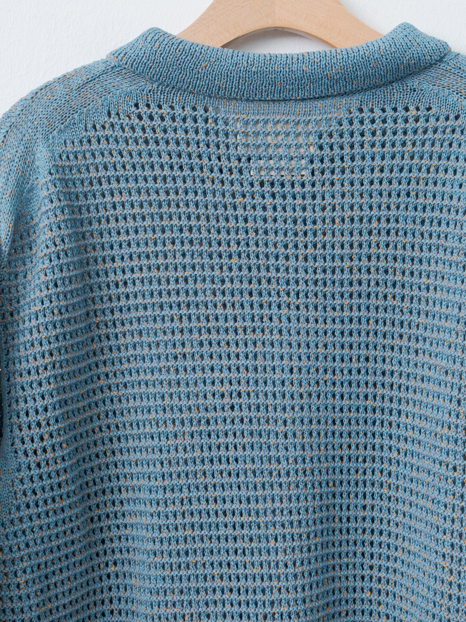 Mesh Knitted Shirt Cardigan - Blue - 8
