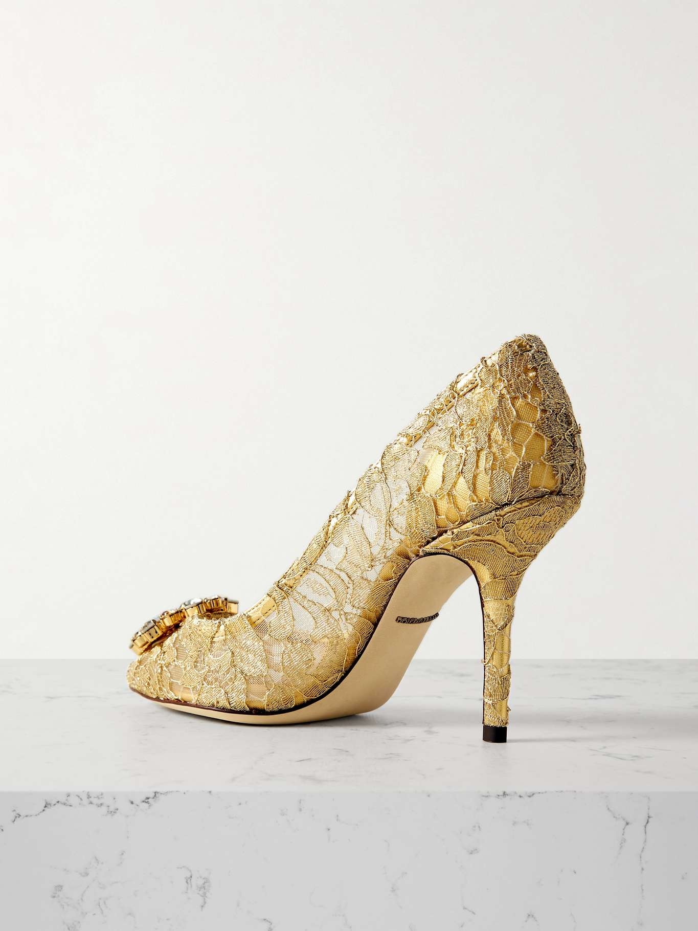 Bellucci crystal-embellished metallic corded lace pumps - 3