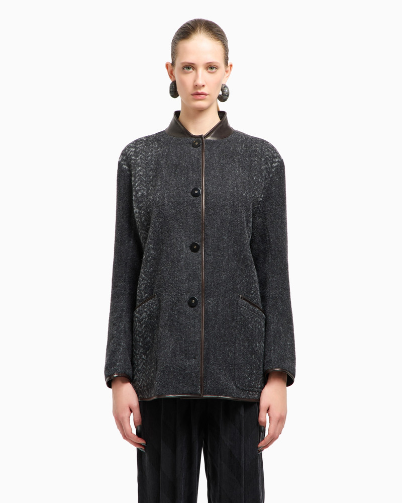 GIORGIO ARMANI CHEVRON BOUCLÉ WOOL AND LEATHER PEA COAT outlook