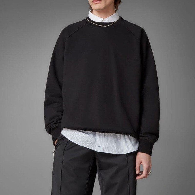 adidas Men's adidas originals Solid Color Loose Casual Round Neck Pullover Black HD2242 outlook