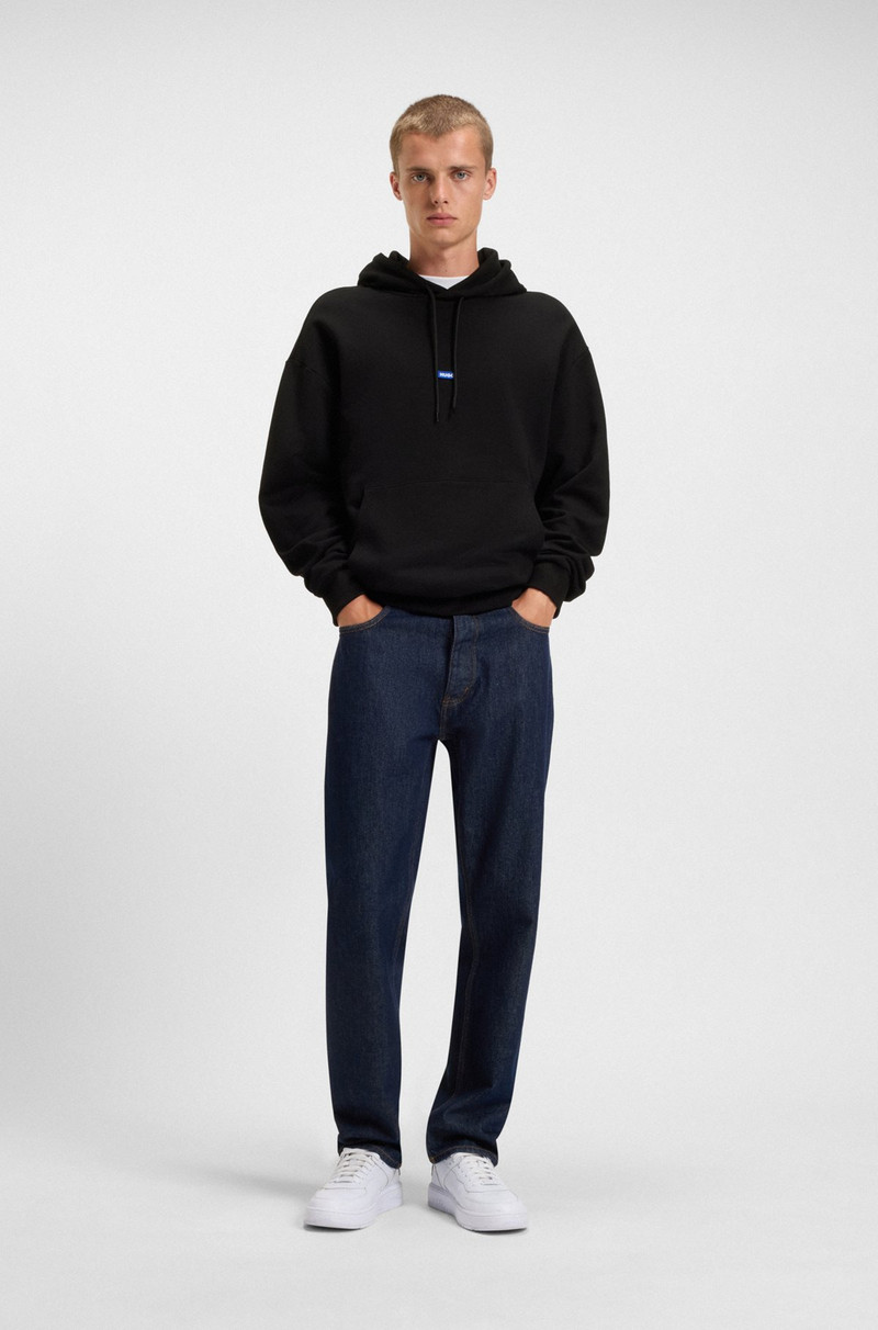 HUGO COTTON-TERRY HOODIE WITH BLUE LOGO LABEL outlook