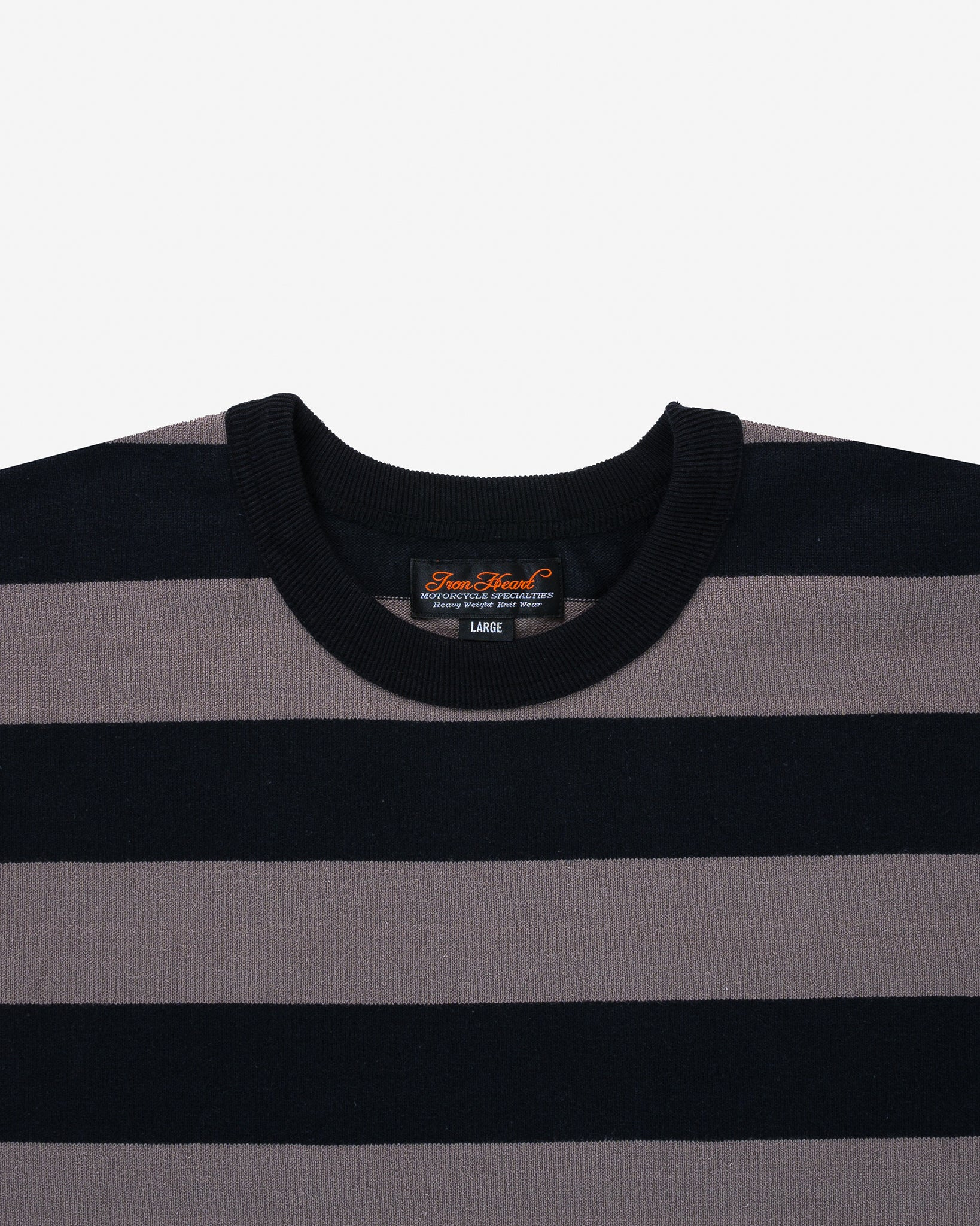 IHTB-05-GRY 11oz Cotton Knit Long-Sleeved Sweater - Striped Body with Black Arms - 6