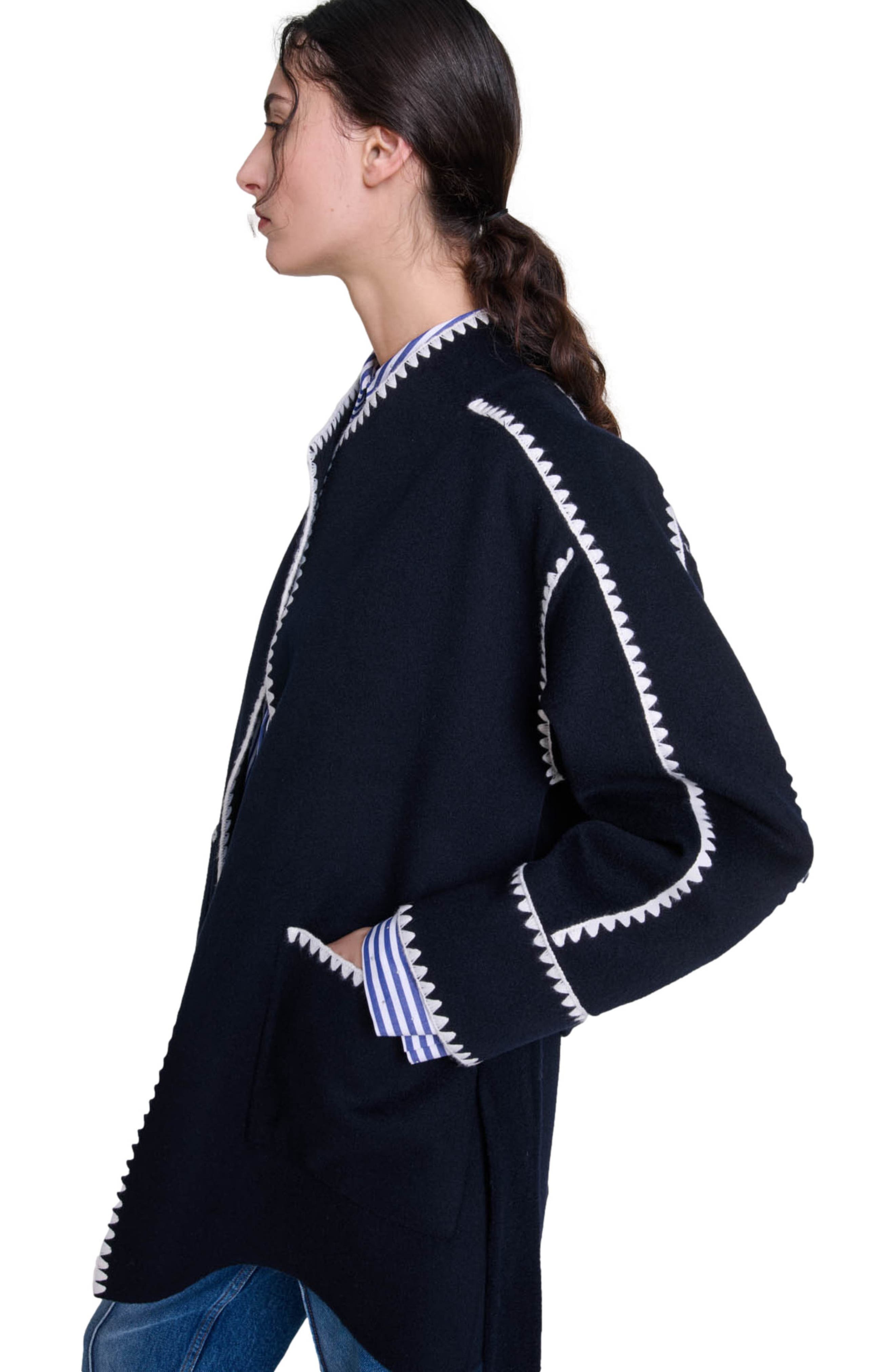 maje Double-faced coat in Navy/white at Nordstrom - 6