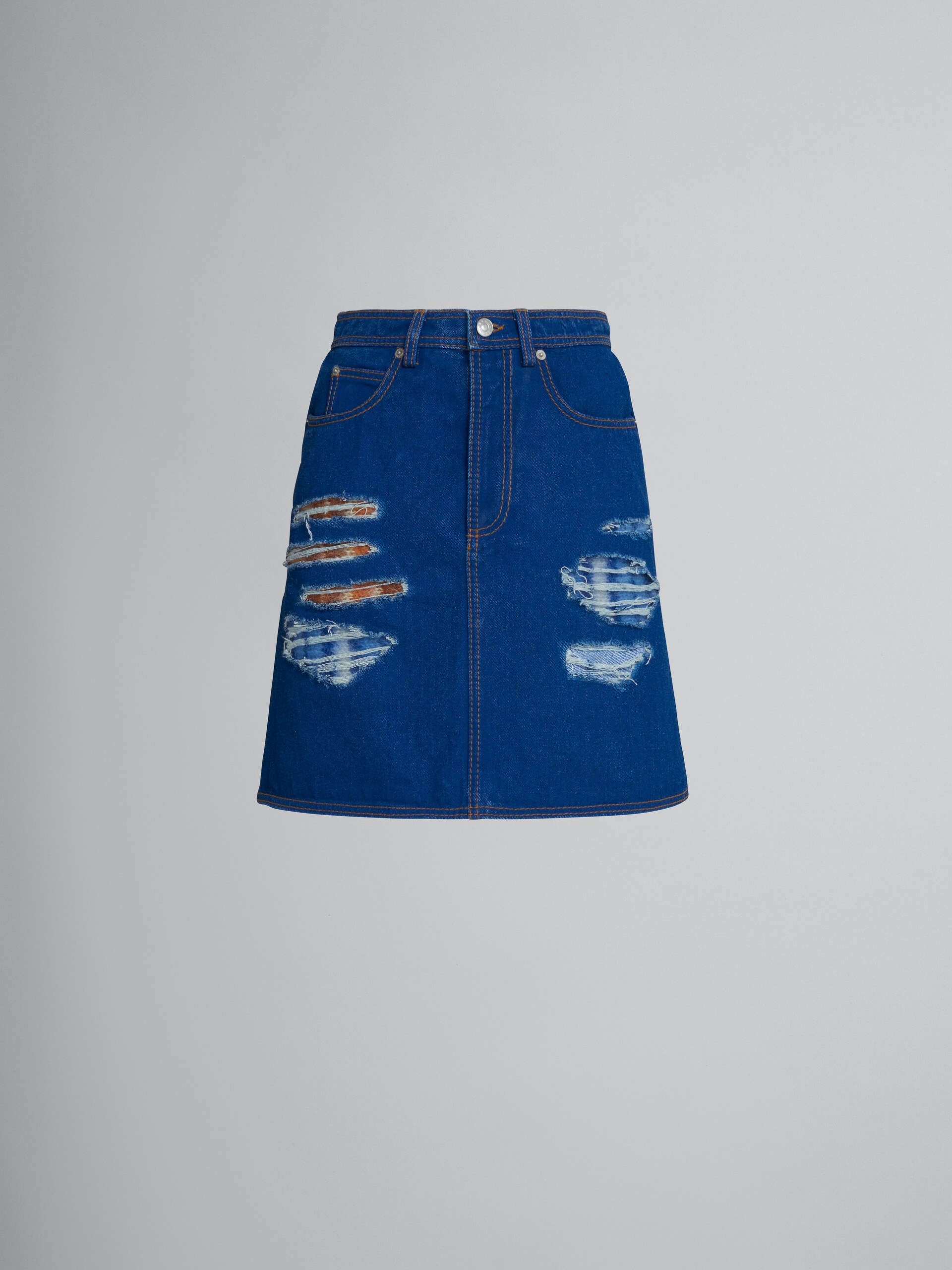 BLUE DENIM AND MOHAIR SKIRT - 1