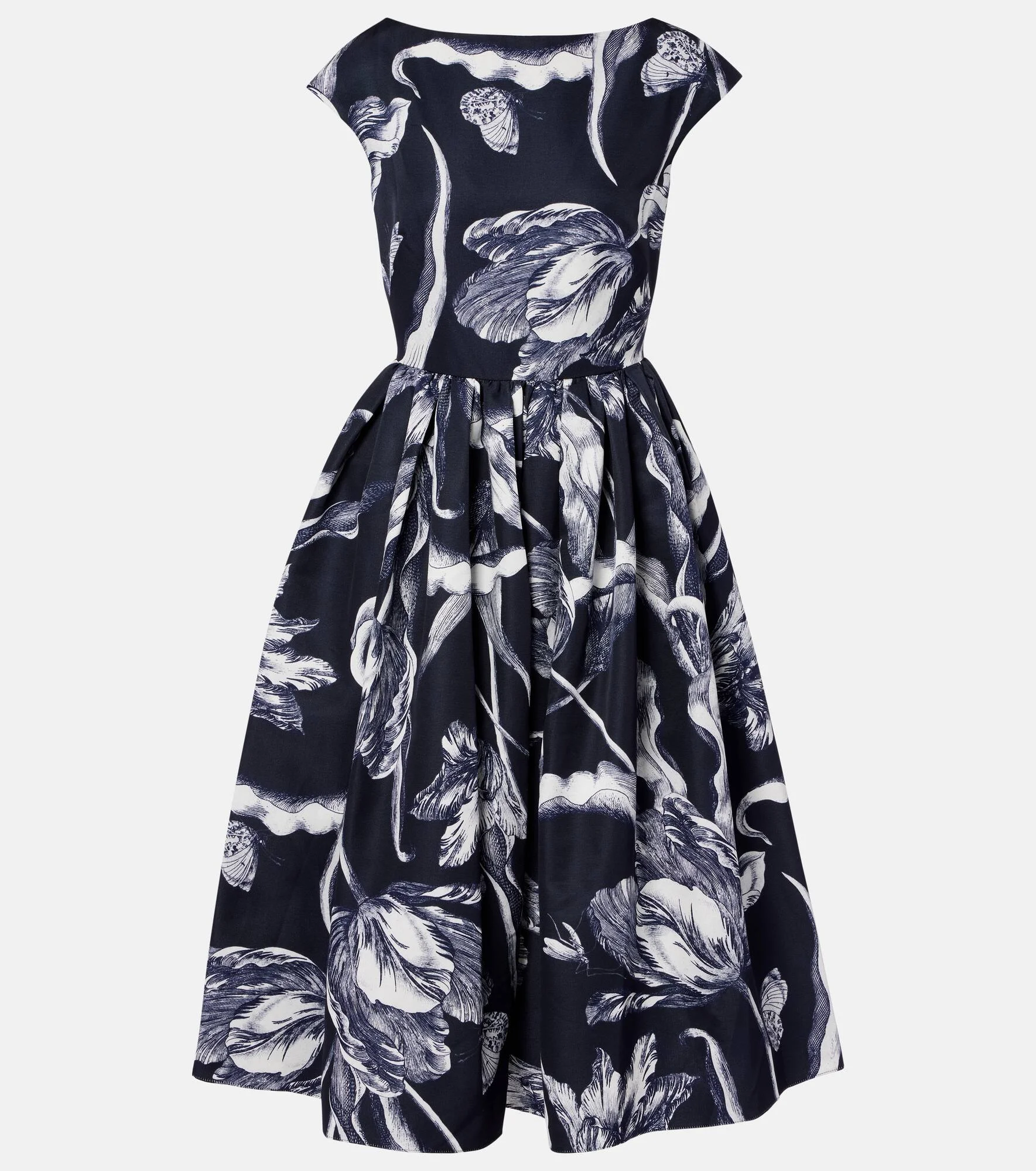 Floral cotton-blend faille midi dress - 1