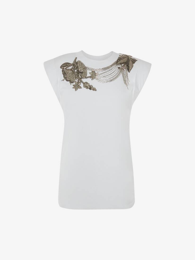 Embroidered Lilypad T-shirt in Silver/grey - 1
