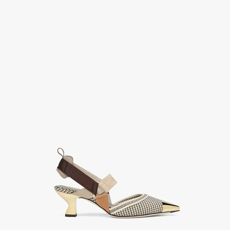 Medium-heel slingbacks in beige houndstooth fabric 1