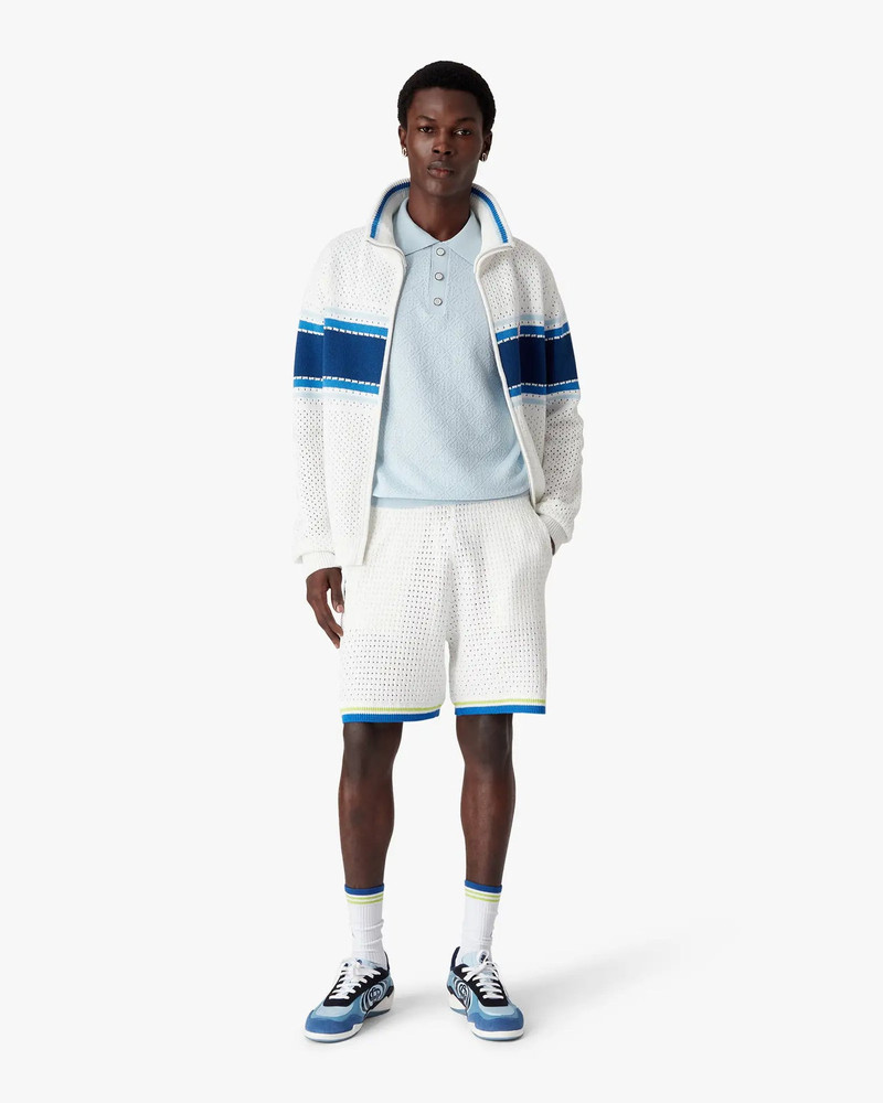 CASABLANCA Blue Pointelle Monogram Short Sleeve Polo Shirt | Casablanca Paris outlook