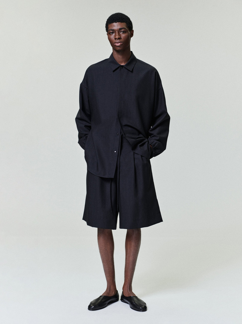 Black Striped Wool Elastic Cuff Shirt 1