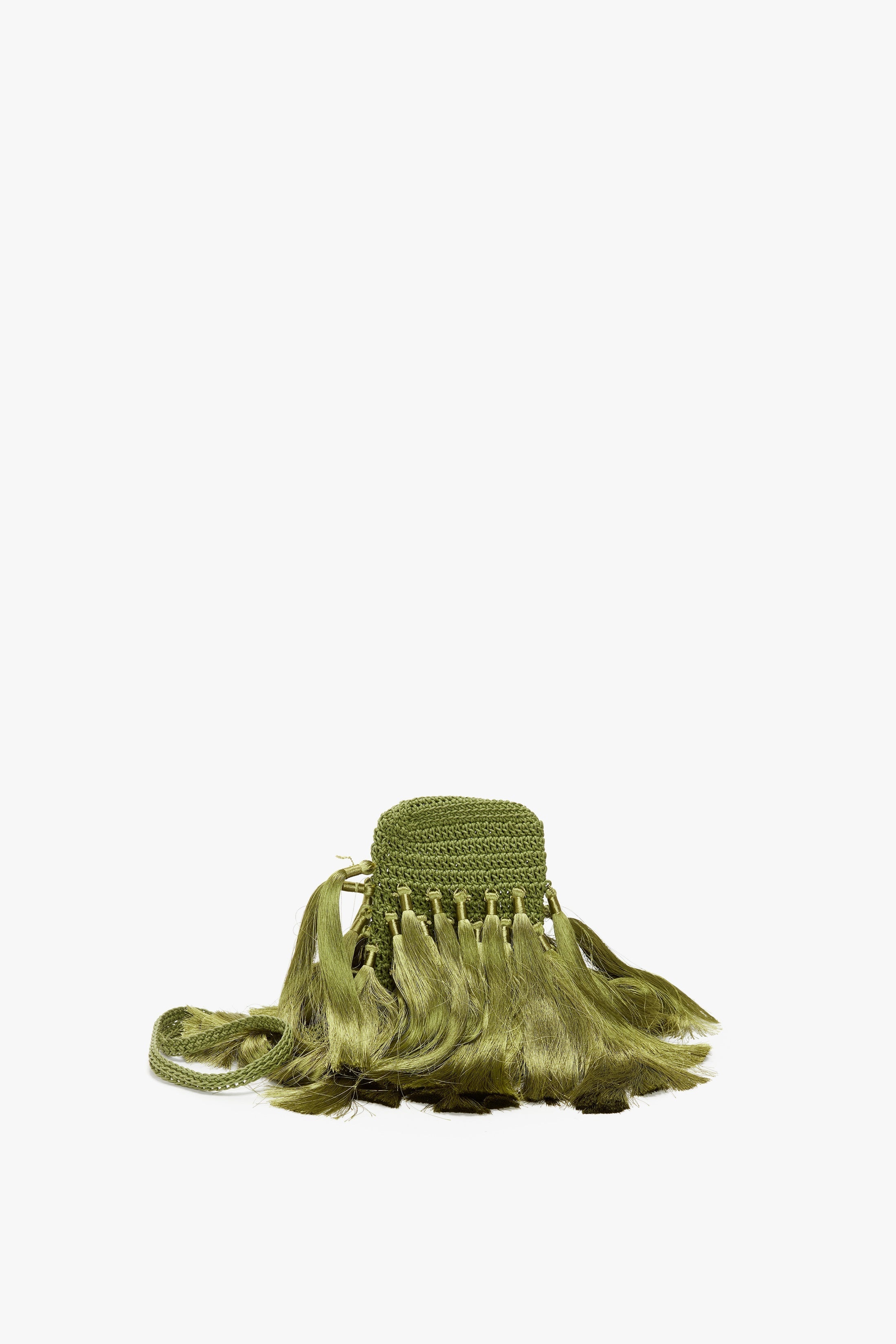 Mini Tassel Pouch in Olive Green - 6