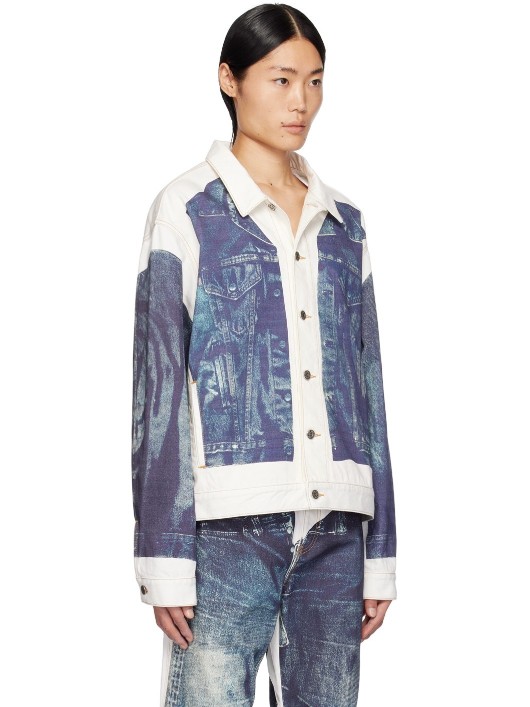 White & Blue Trompe L'œil Denim Jacket - 2