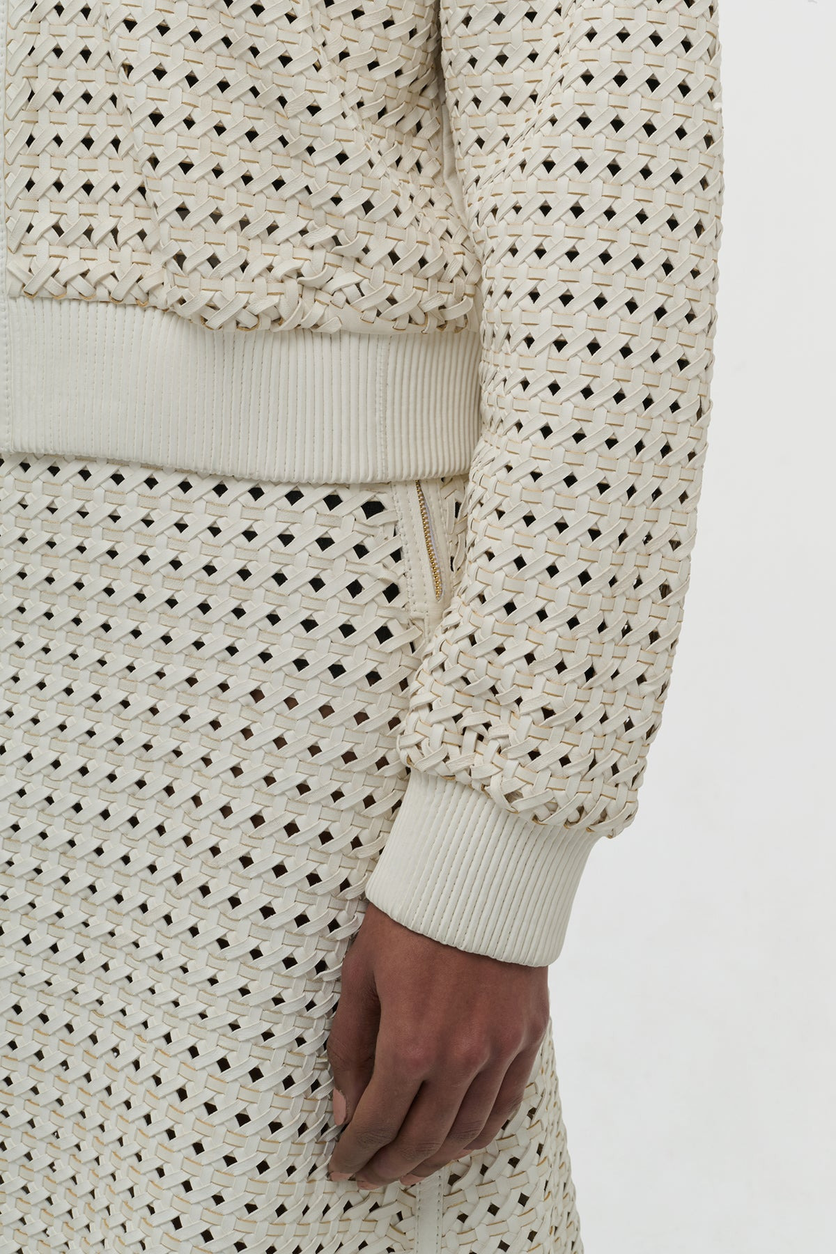 Odin Bomber Jacket in White Woven Leather - 7