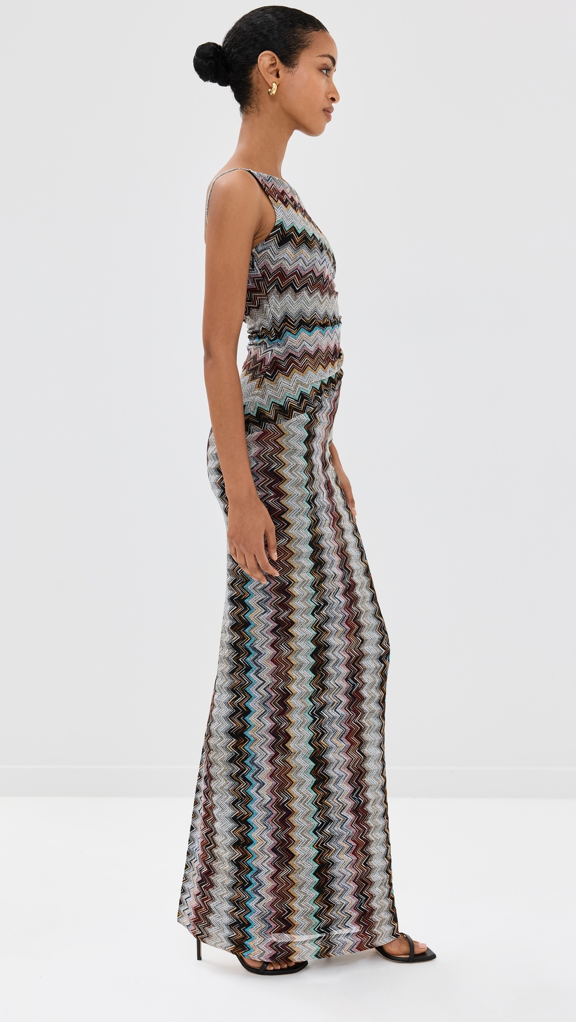 Long Zigzag Lamé Dress with Asymmetrical Neckline - 3