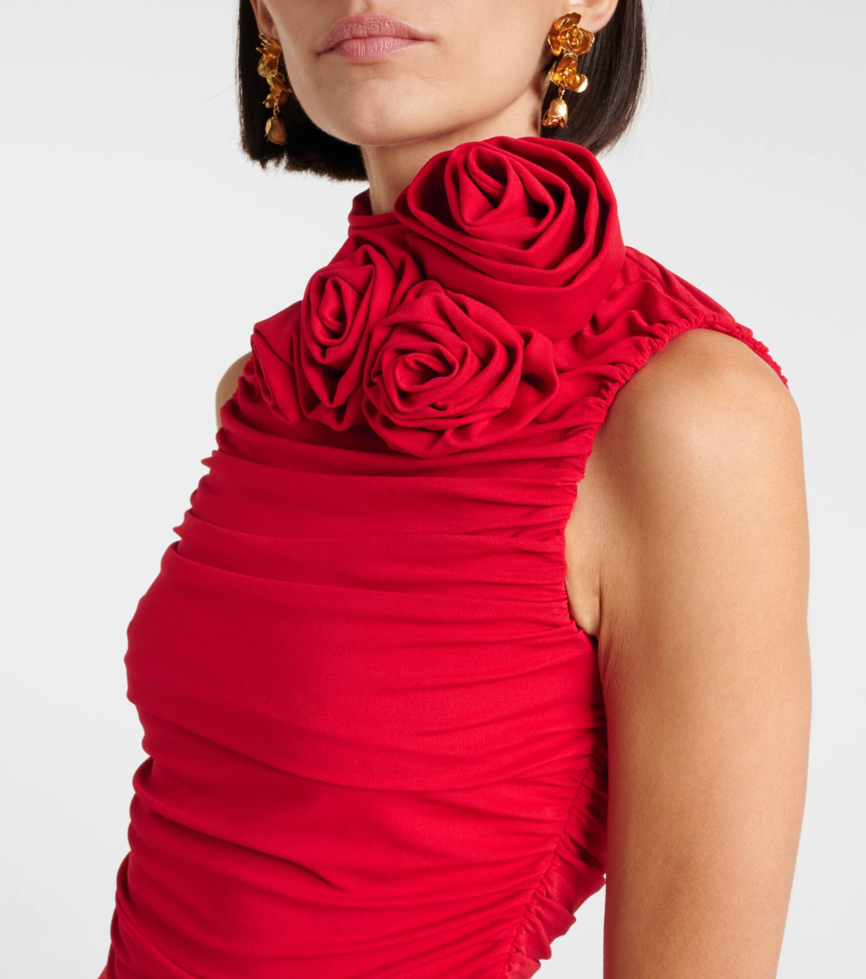 Floral-appliqué ruched jersey gown - 4