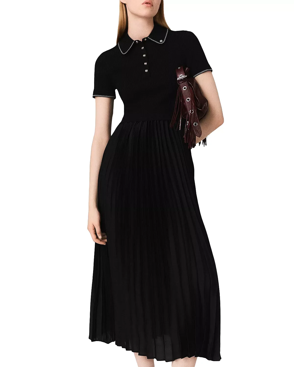 Polo Collar Pleated Maxi Dress - 1